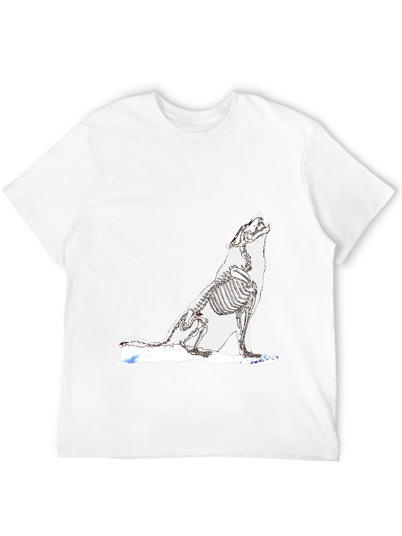 Black T-Shirt with Wolf Skeleton Design