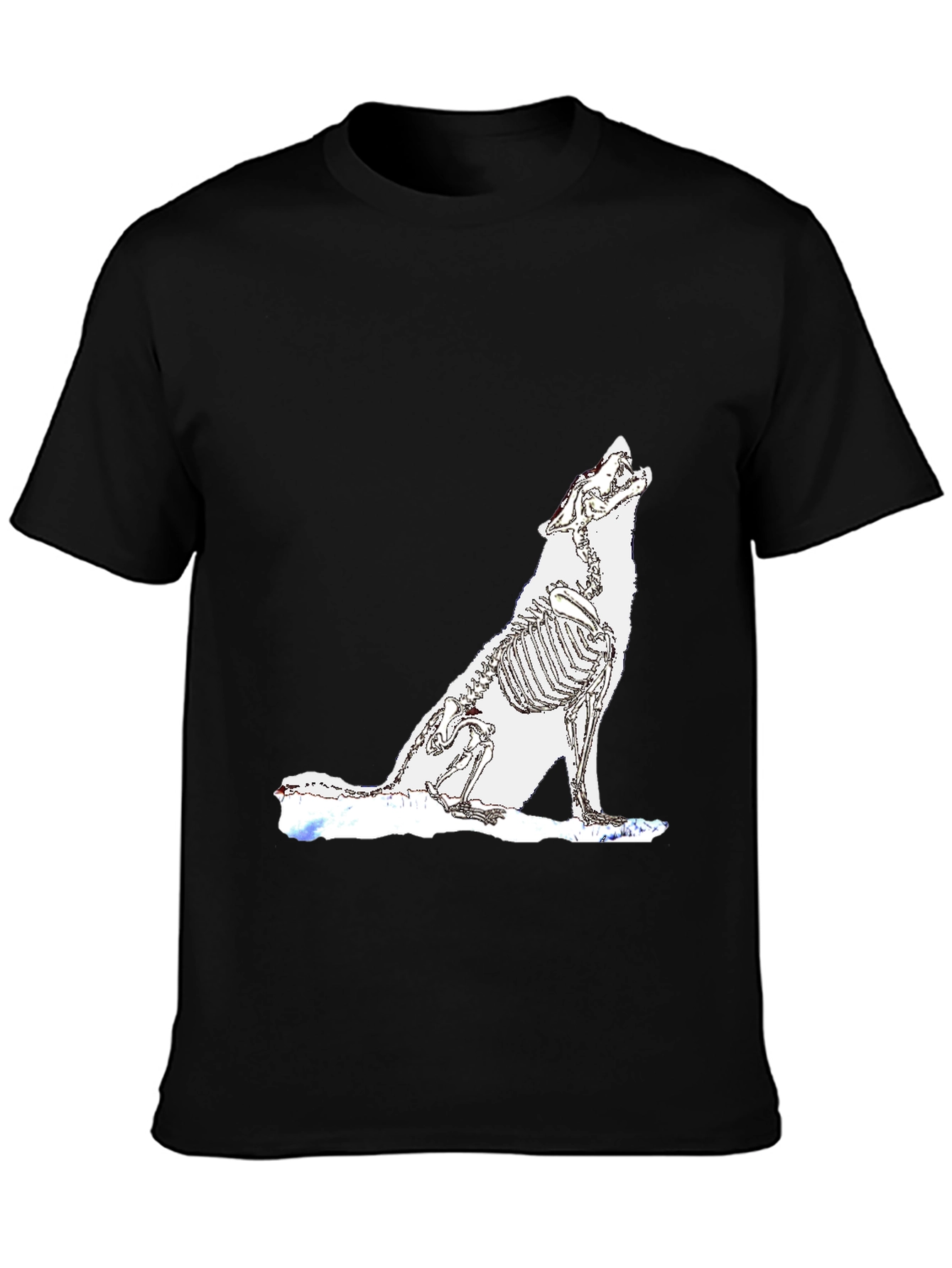 Black T-Shirt with Wolf Skeleton Design