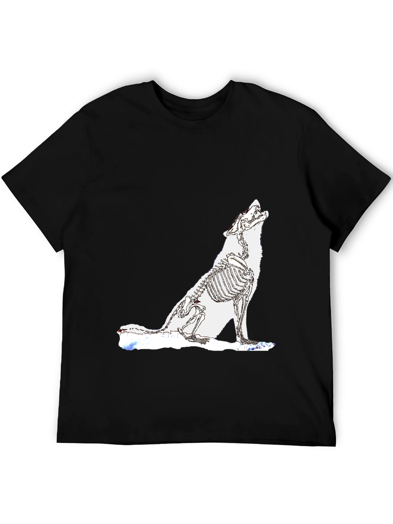 Black T-Shirt with Wolf Skeleton Design
