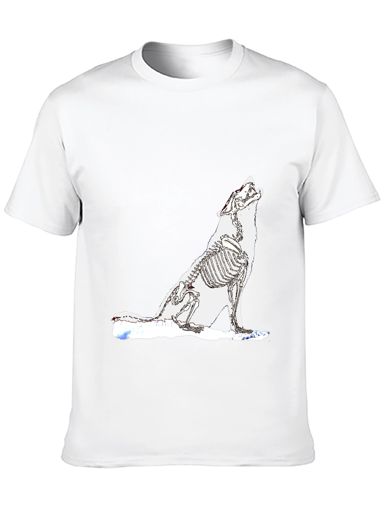 Black T-Shirt with Wolf Skeleton Design