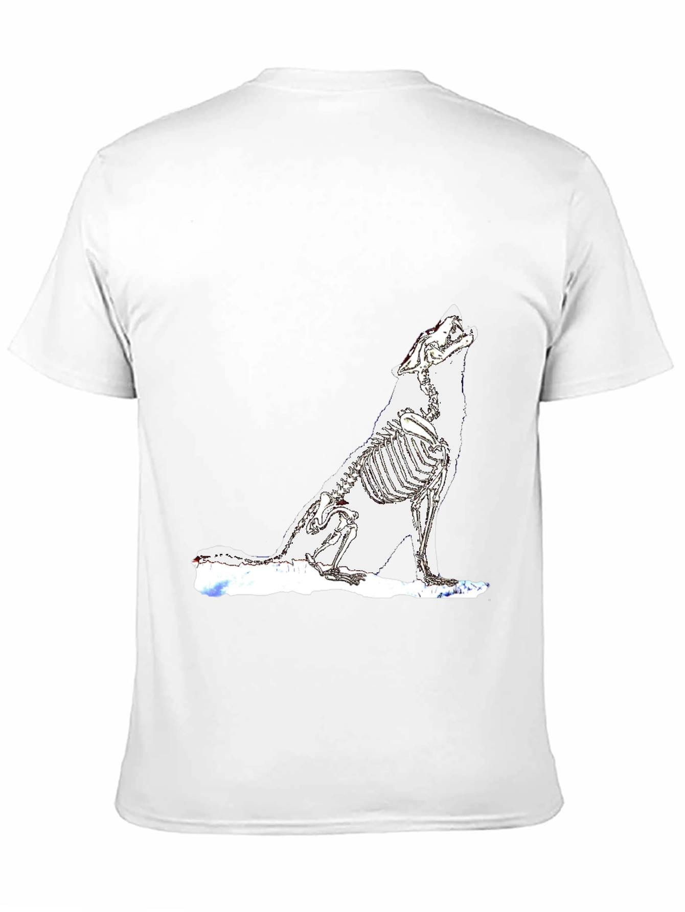 Black T-Shirt with Wolf Skeleton Design