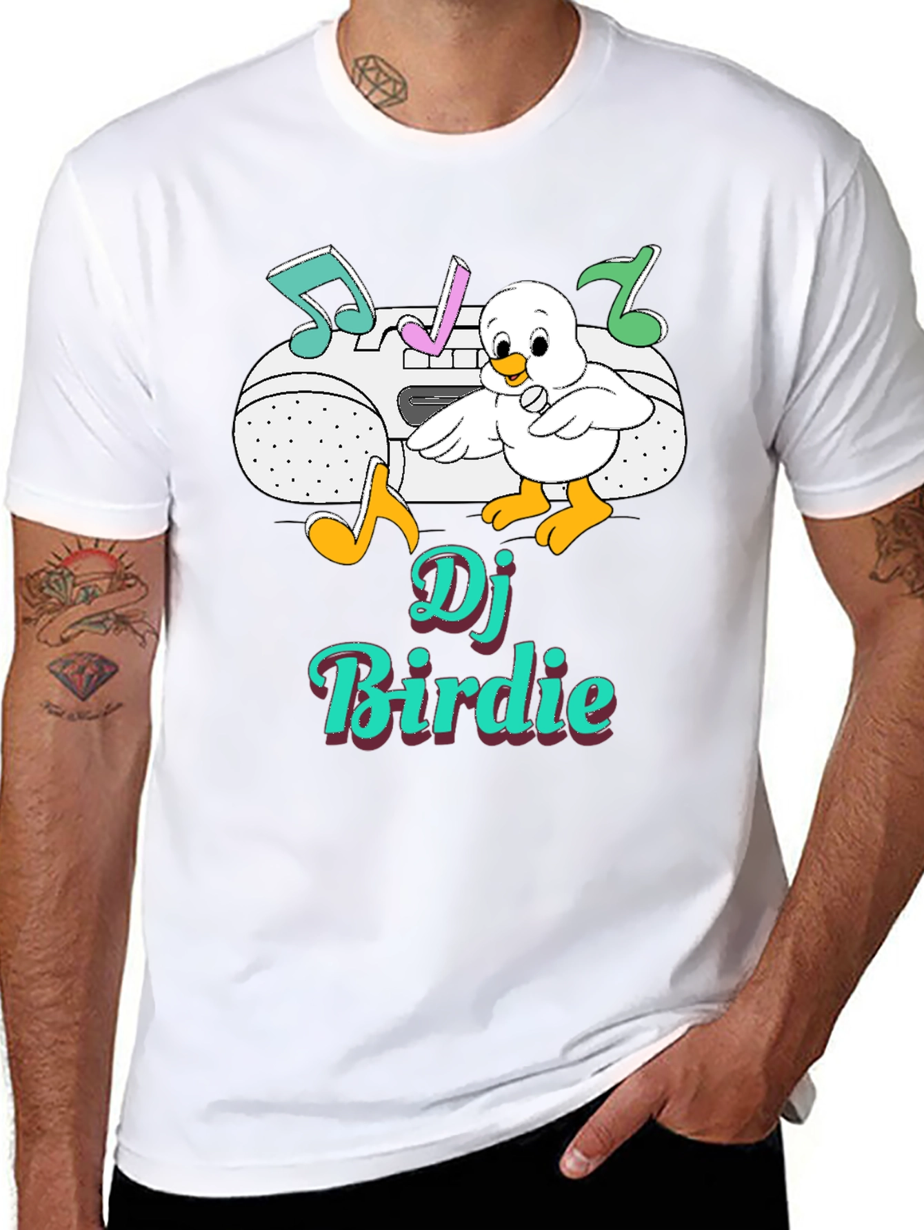 DJ Birdie Graphic Tee - Retro Boombox Design