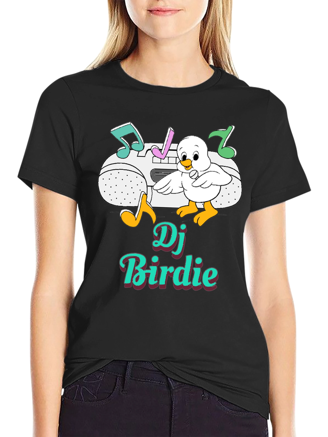 DJ Birdie Graphic Tee - Retro Boombox Design