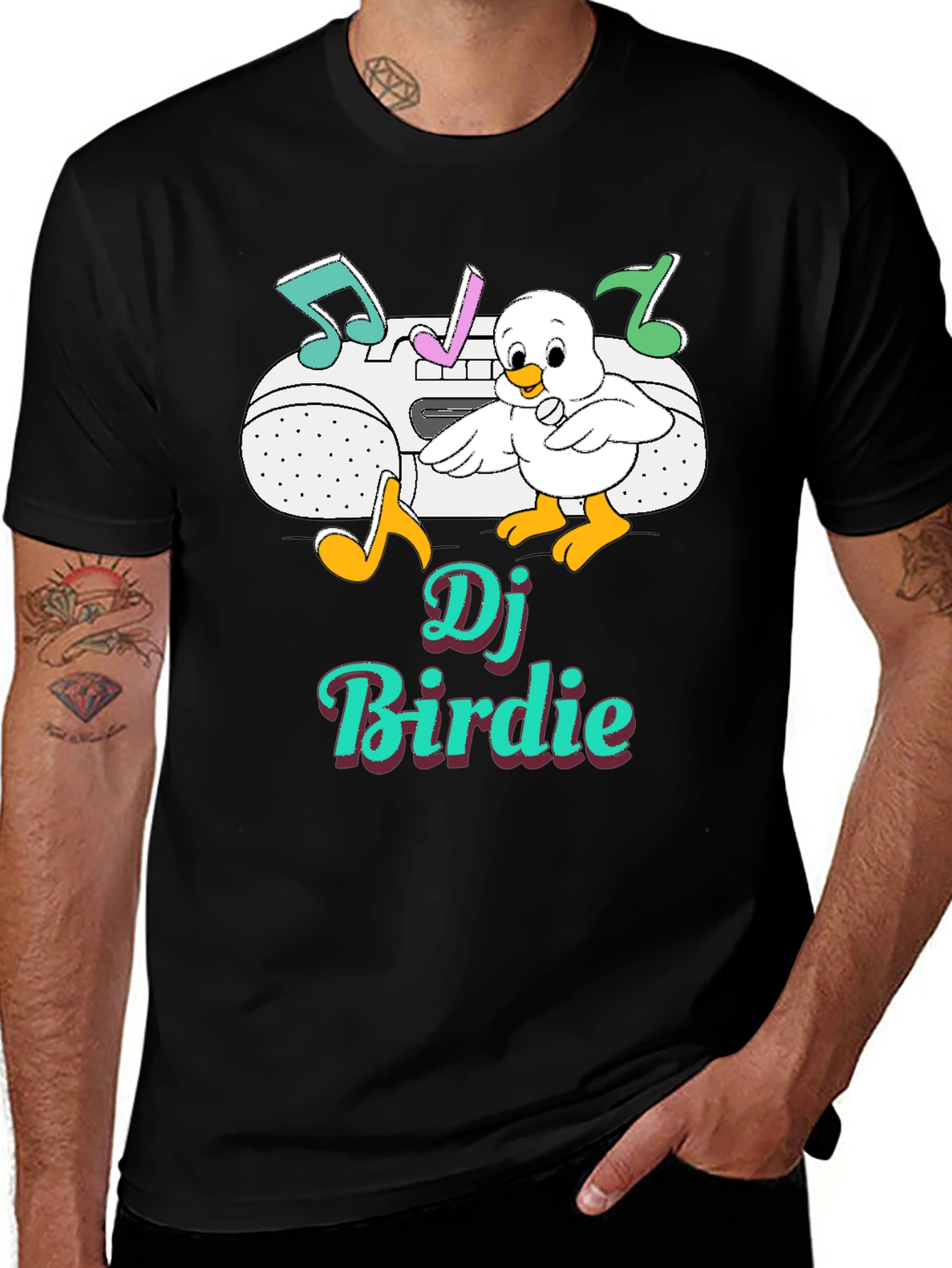 DJ Birdie Graphic Tee - Retro Boombox Design