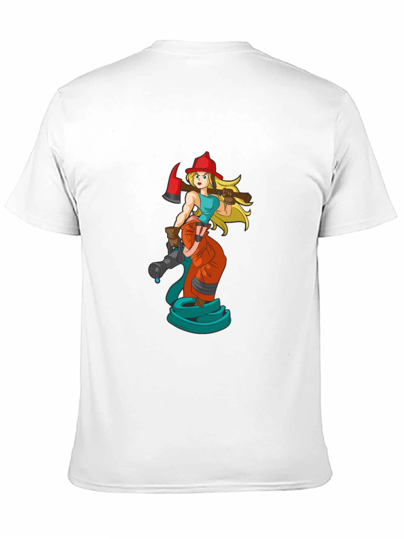 Cartoon Firefighter Woman Black T-Shirt