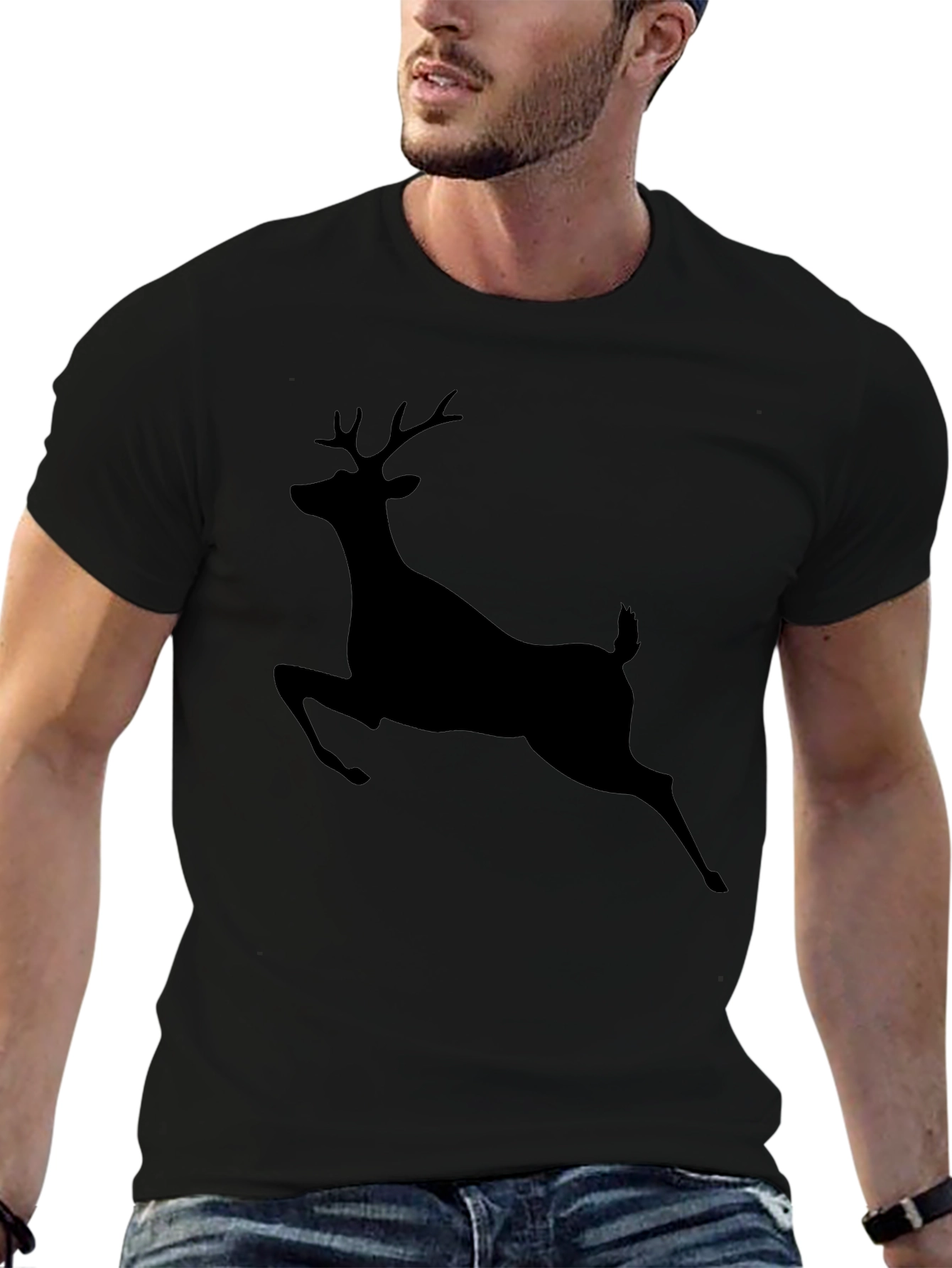 Mens Black Deer Graphic T-Shirt