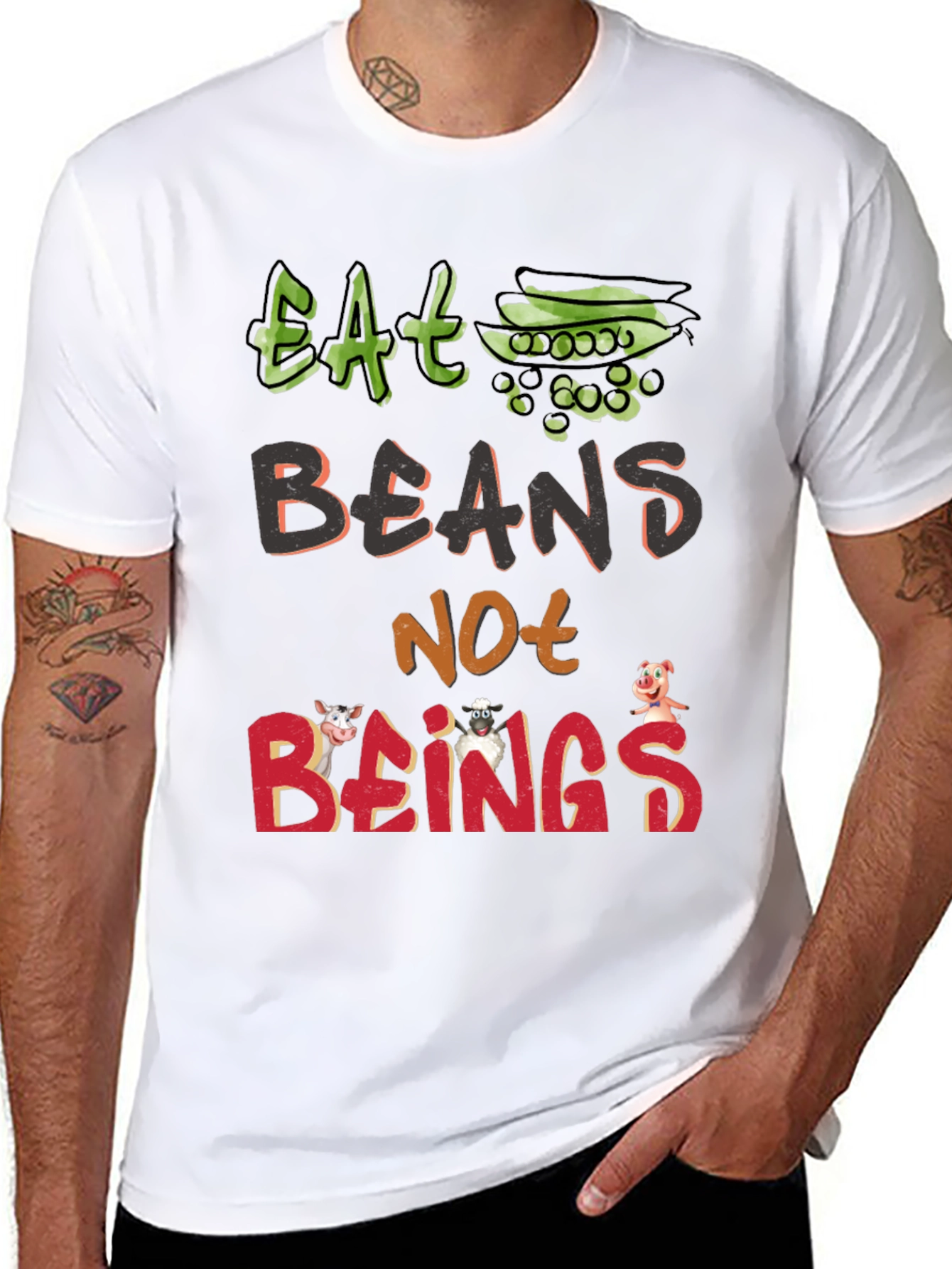Eat Beans Not Beings T-Shirt - Vegan Animal Rights