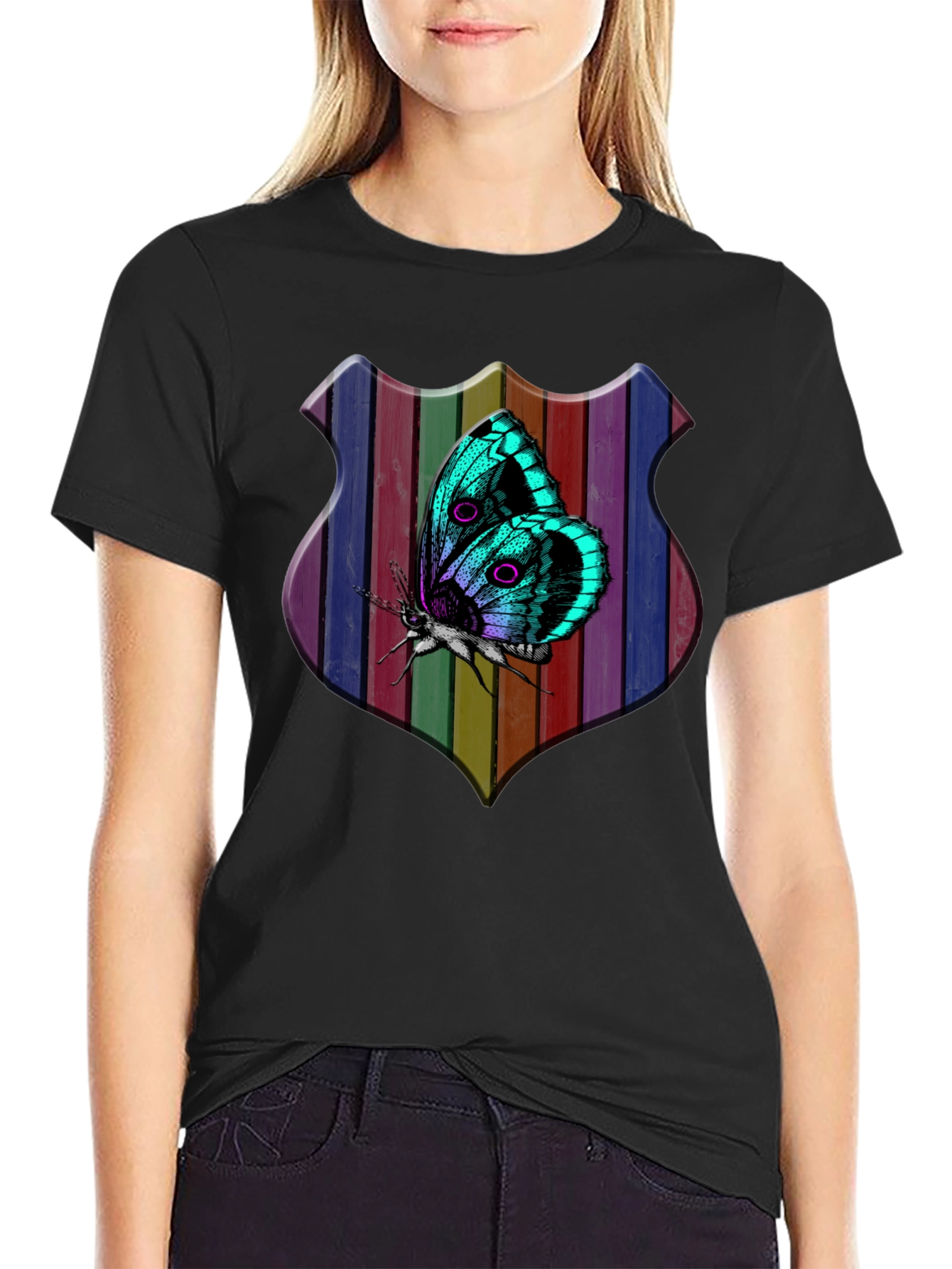 Butterfly Rainbow Shield Graphic Tee