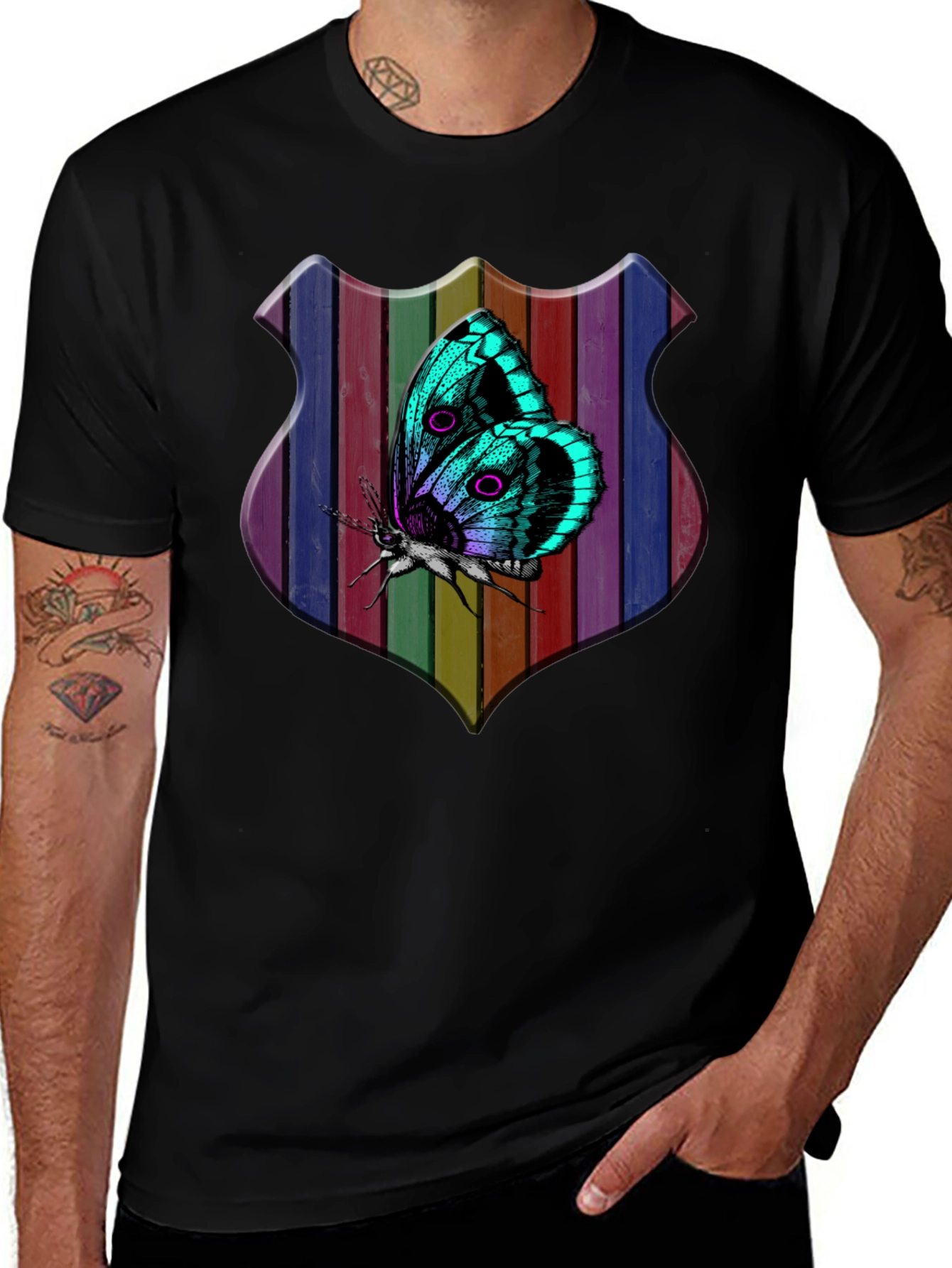 Butterfly Rainbow Shield Graphic Tee