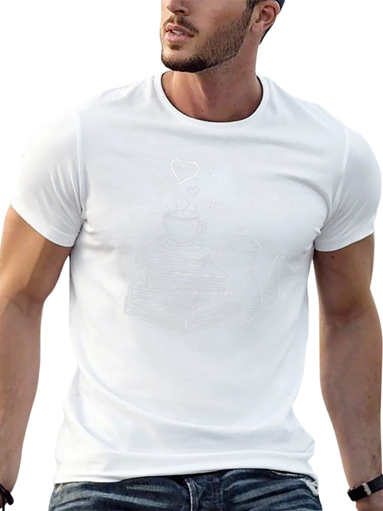 Book Lovers Tee: Coffee Books Hearts Design