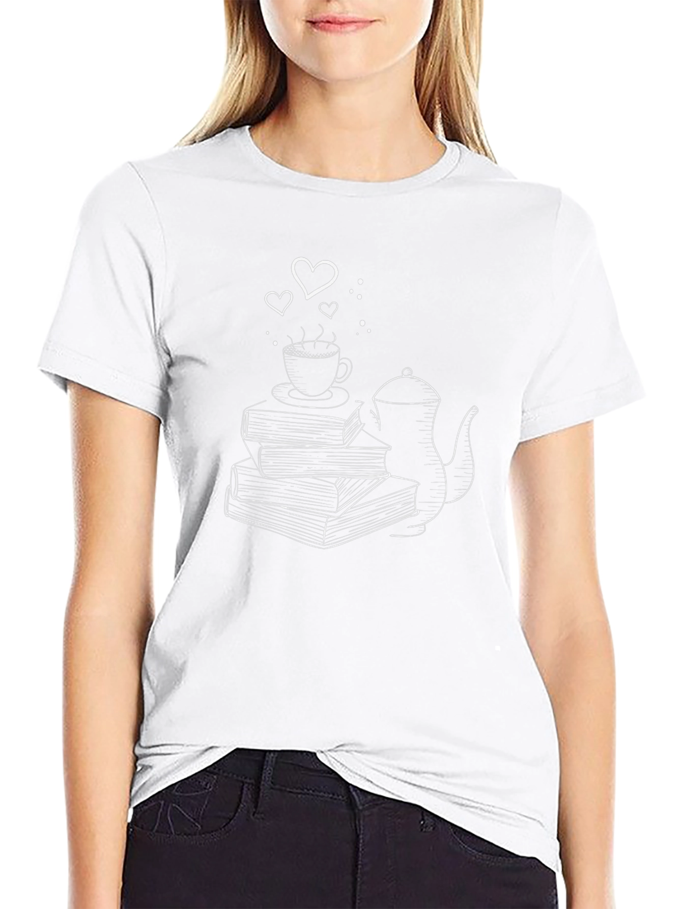 Book Lovers Tee: Coffee Books Hearts Design