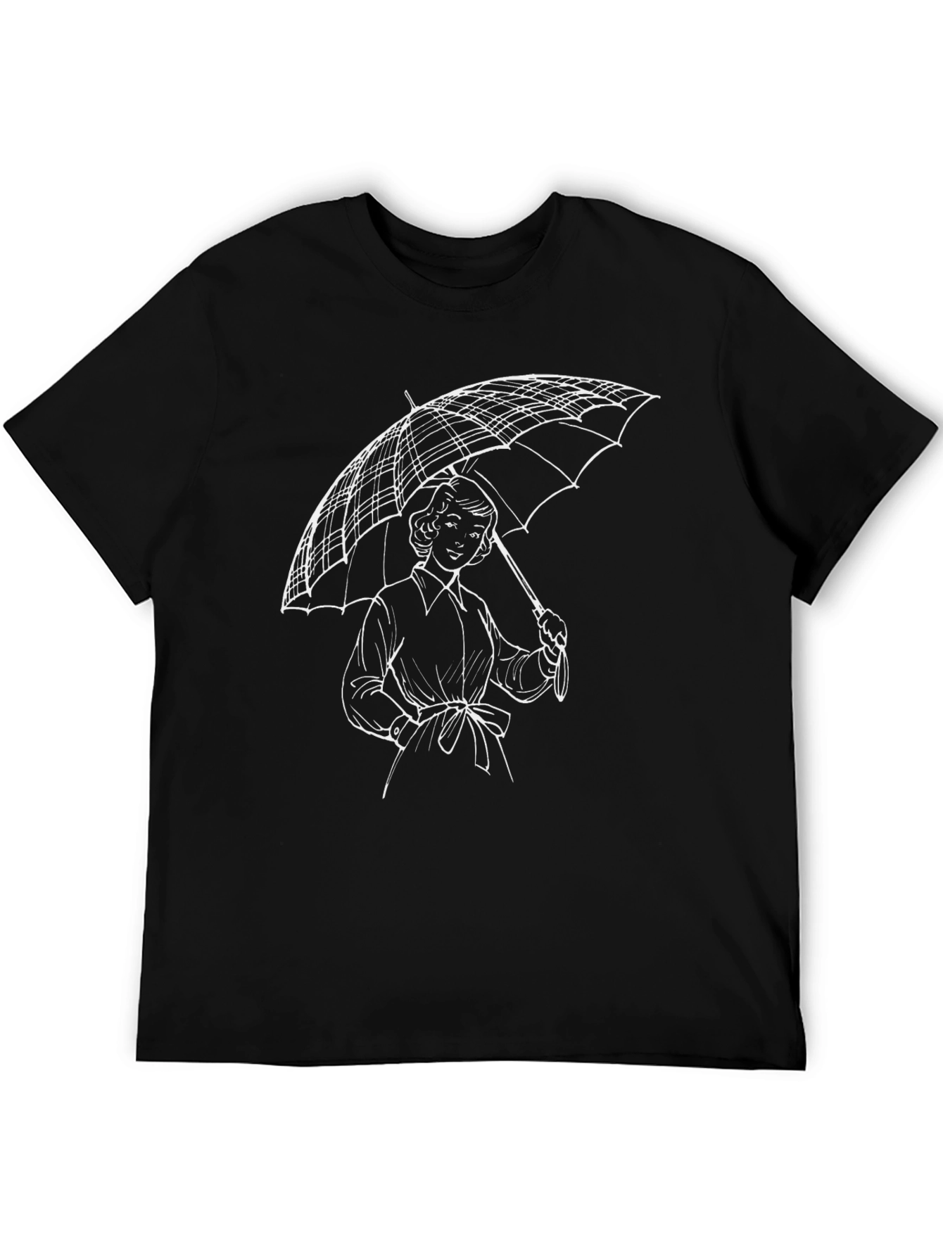 Woman with Umbrella Graphic Tee - Stylish Black T-Shirt
