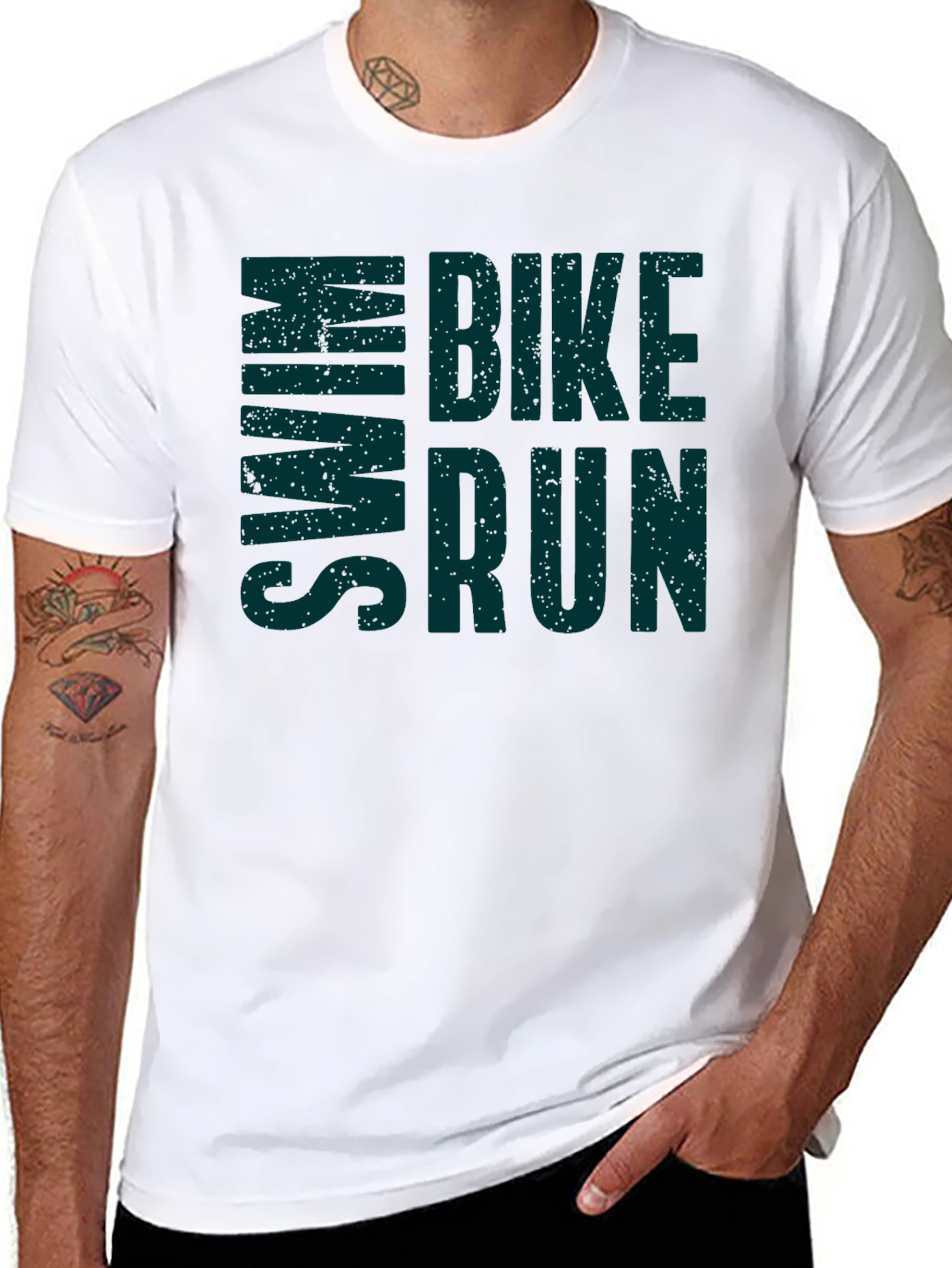 Swim Bike Run Mens Black T-Shirt - Triathlon Design