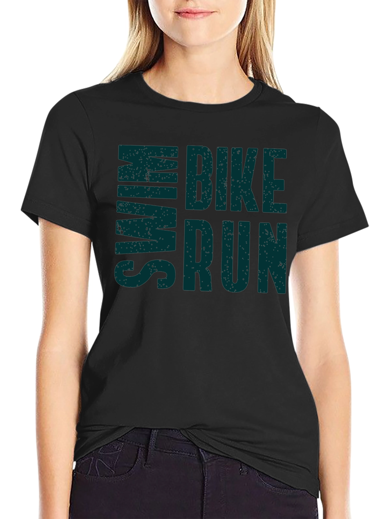 Swim Bike Run Mens Black T-Shirt - Triathlon Design