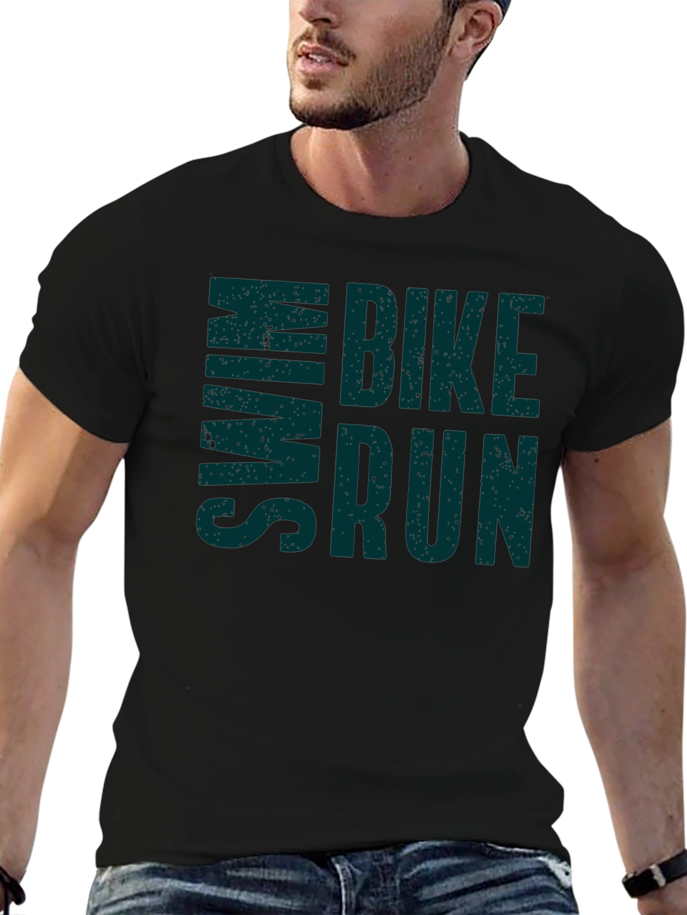 Swim Bike Run Mens Black T-Shirt - Triathlon Design