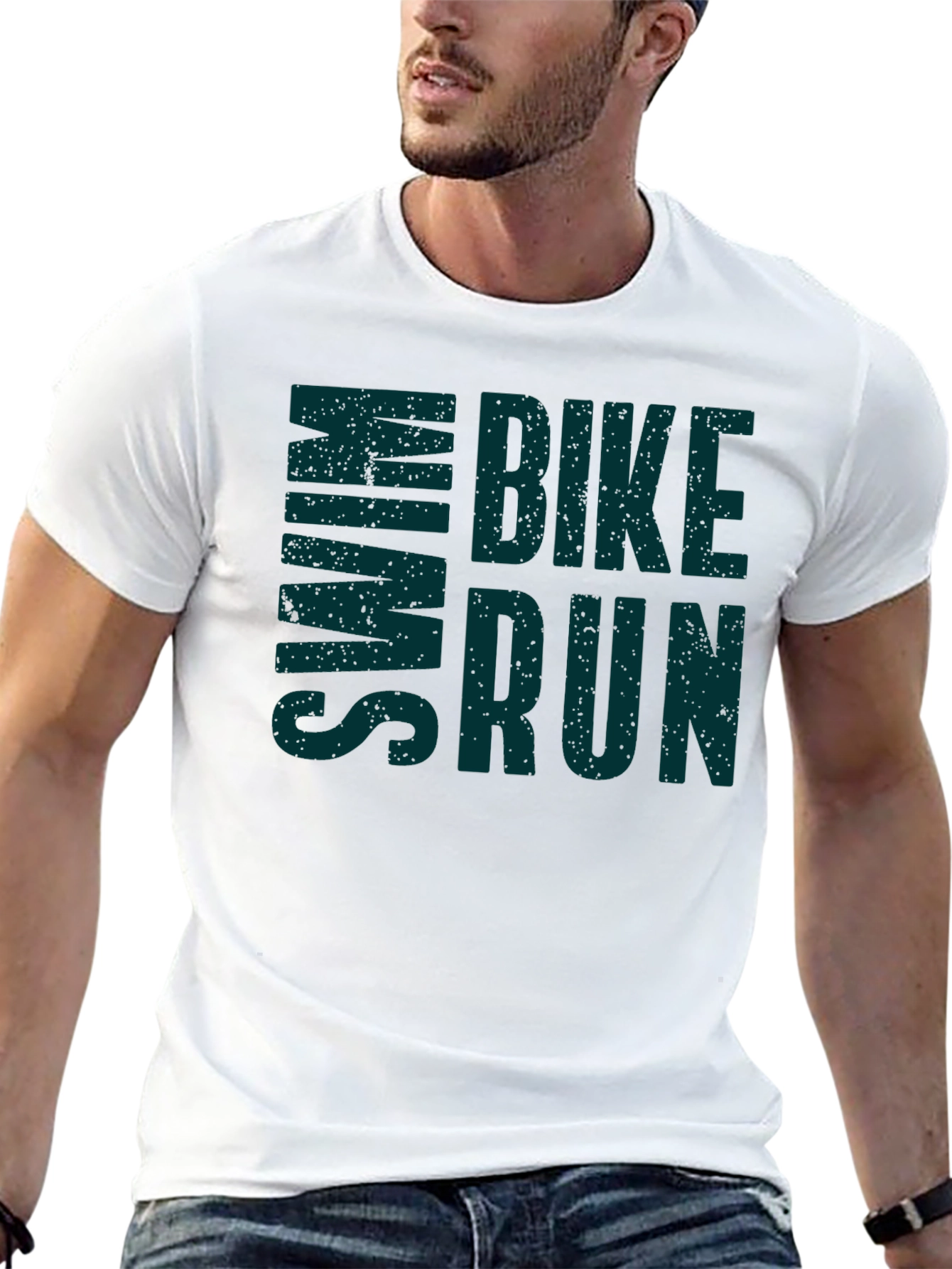 Swim Bike Run Mens Black T-Shirt - Triathlon Design