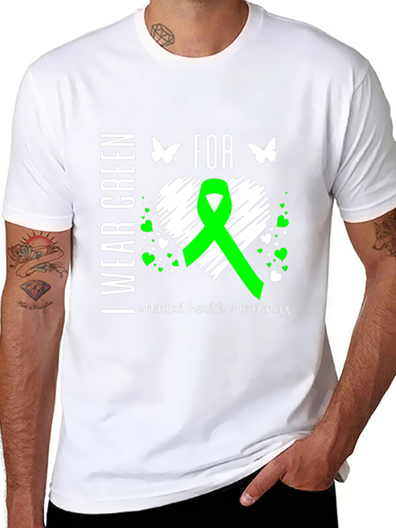 Mental Health Awareness Green Ribbon Heart T-Shirt