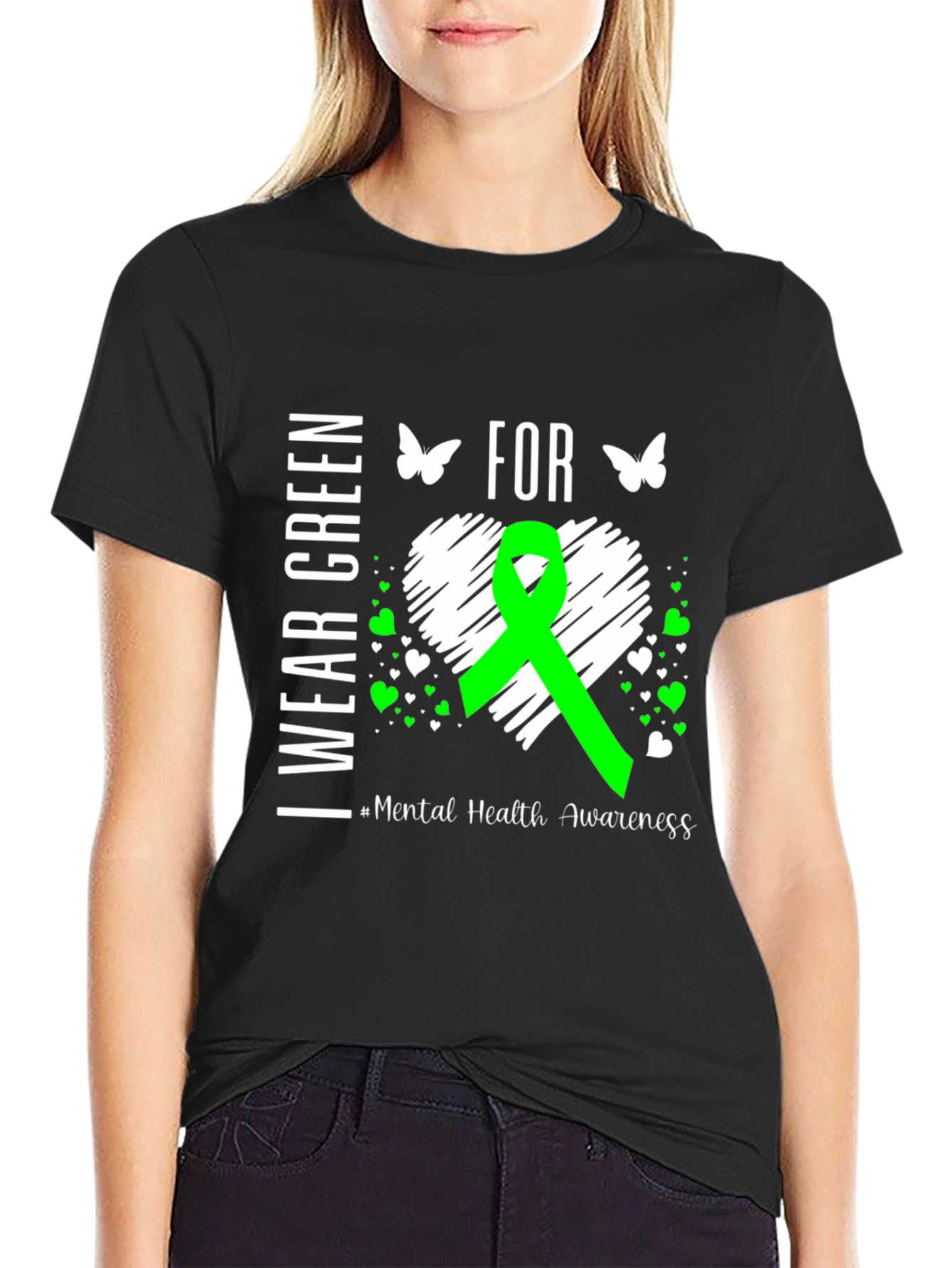 Mental Health Awareness Green Ribbon Heart T-Shirt