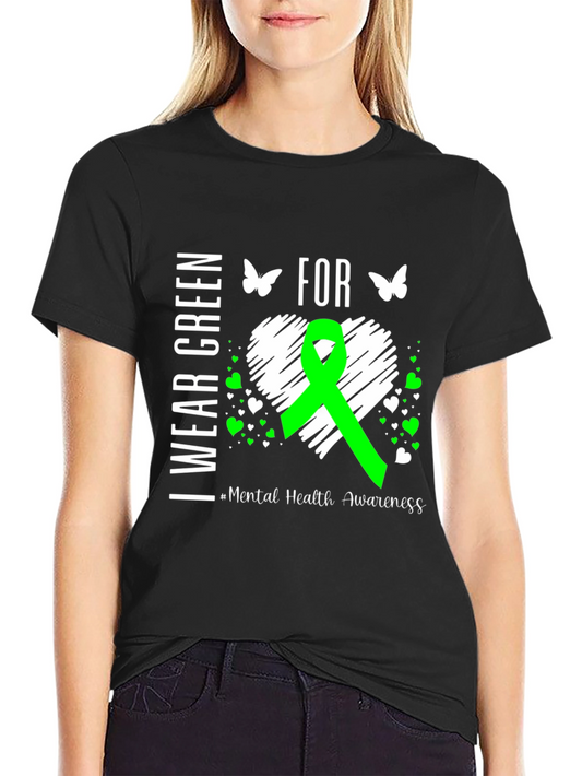 Mental Health Awareness Green Ribbon Heart T-Shirt