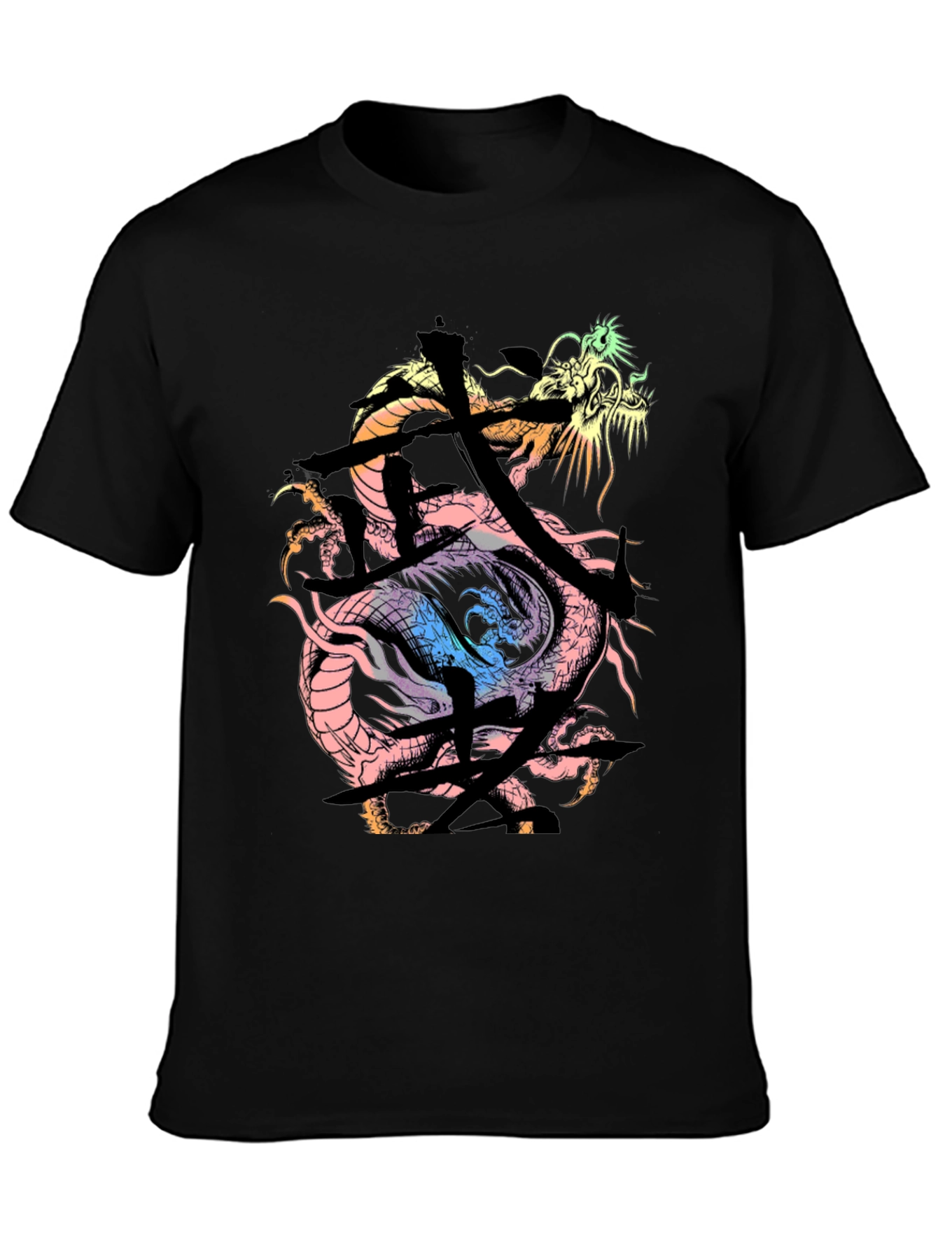 Dragon Kanji Graphic Print Black T-Shirt