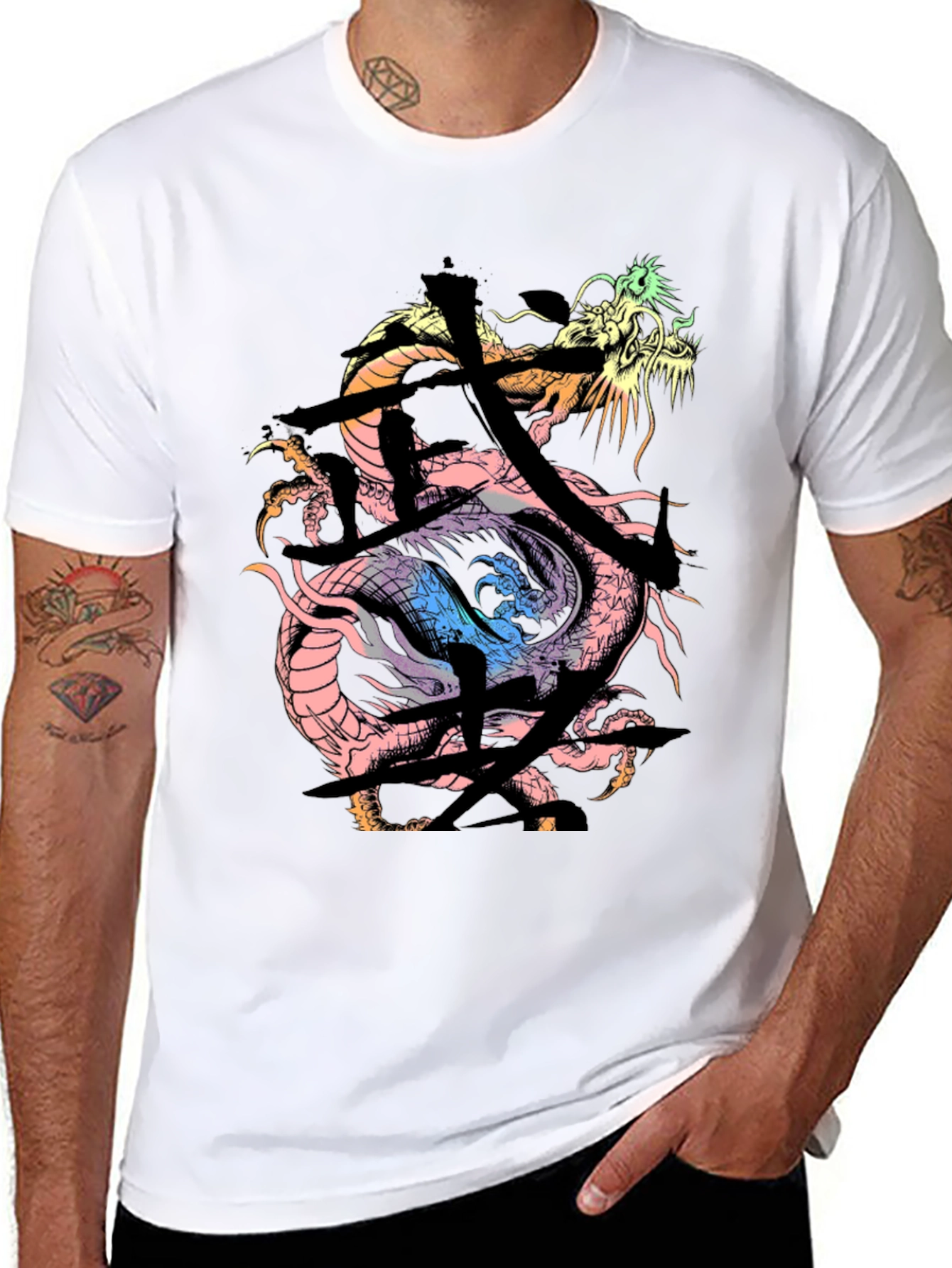 Dragon Kanji Graphic Print Black T-Shirt