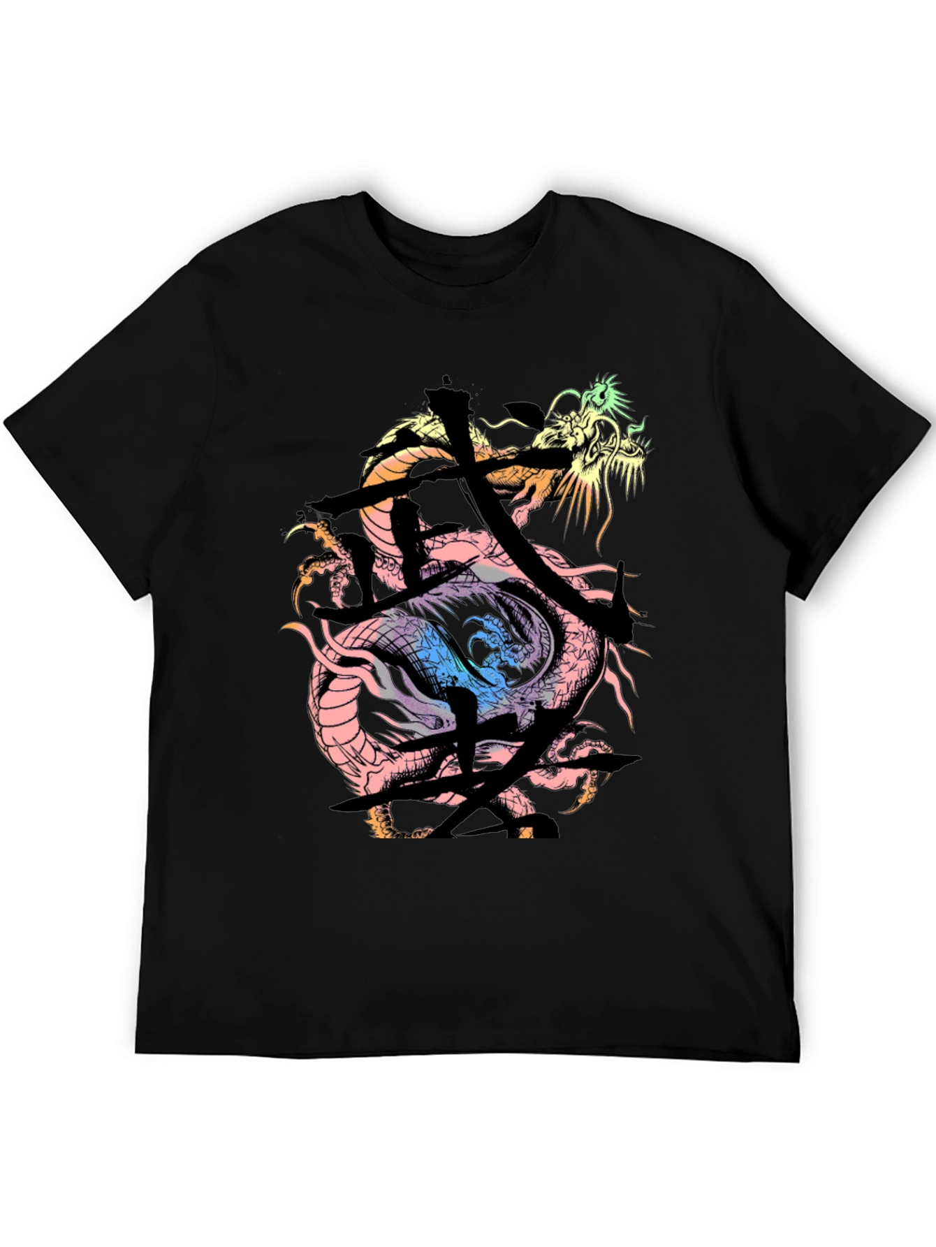 Dragon Kanji Graphic Print Black T-Shirt