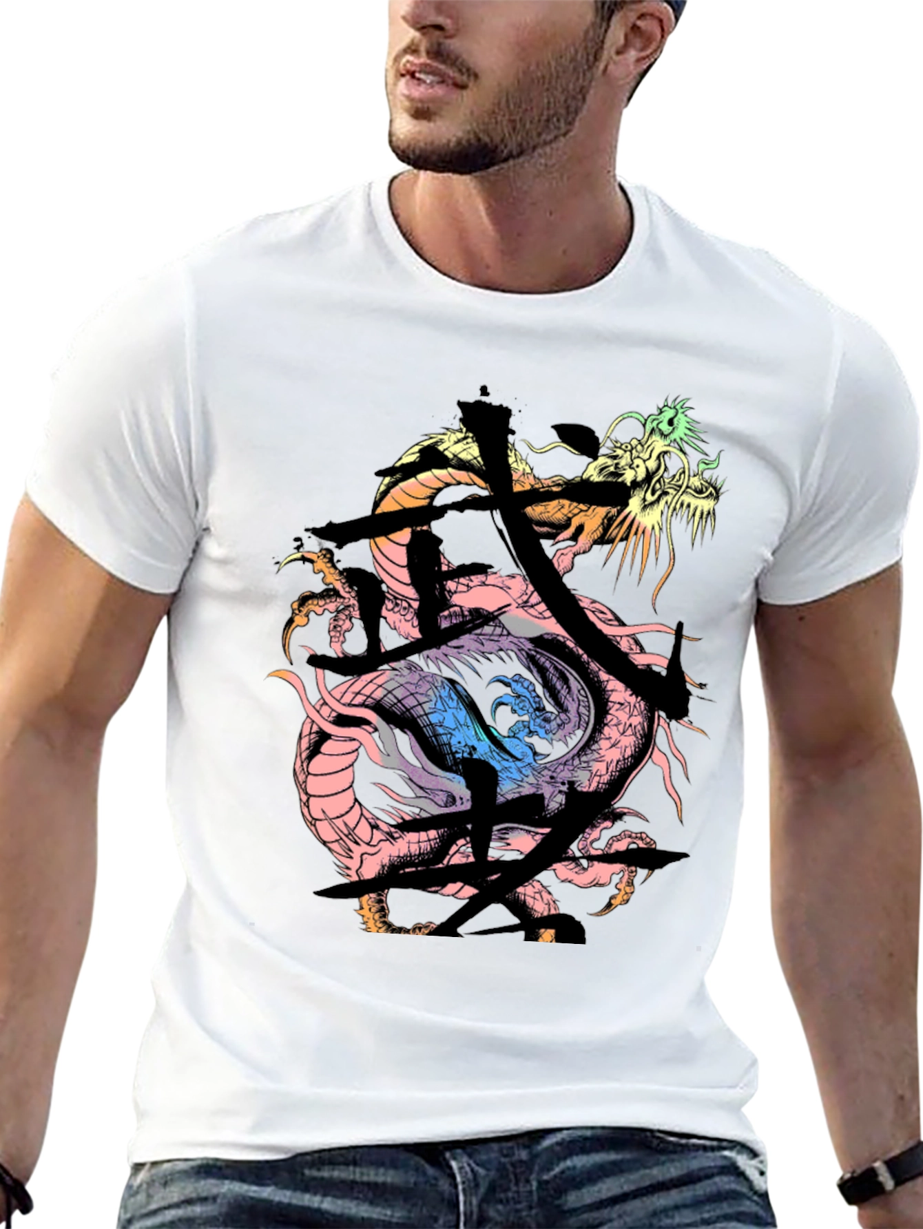 Dragon Kanji Graphic Print Black T-Shirt