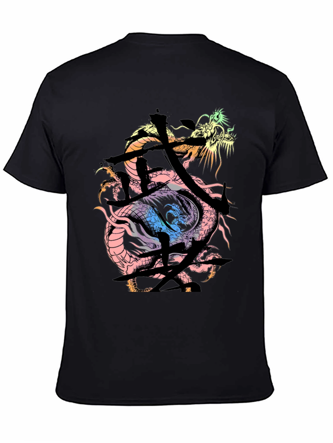 Dragon Kanji Graphic Print Black T-Shirt