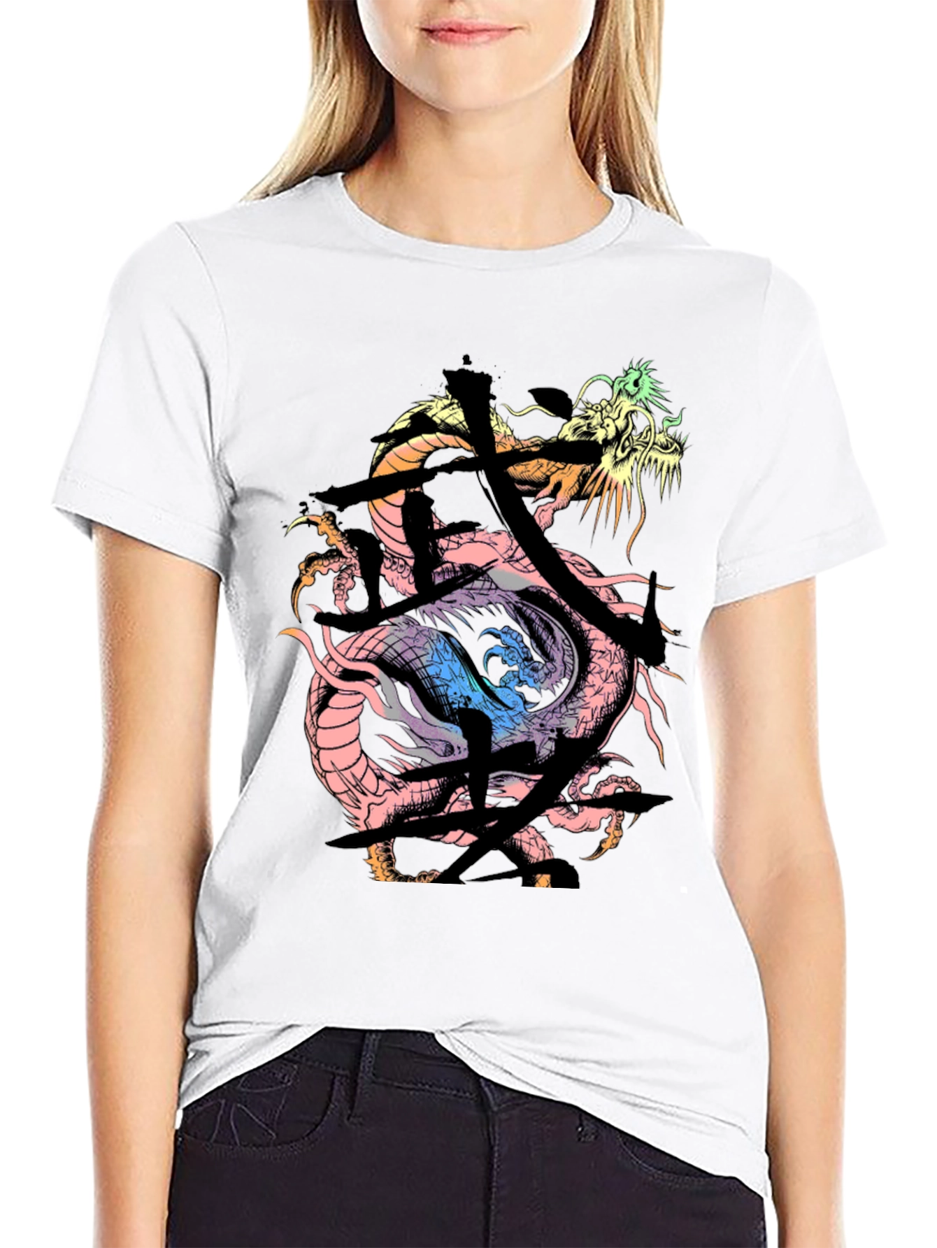 Dragon Kanji Graphic Print Black T-Shirt