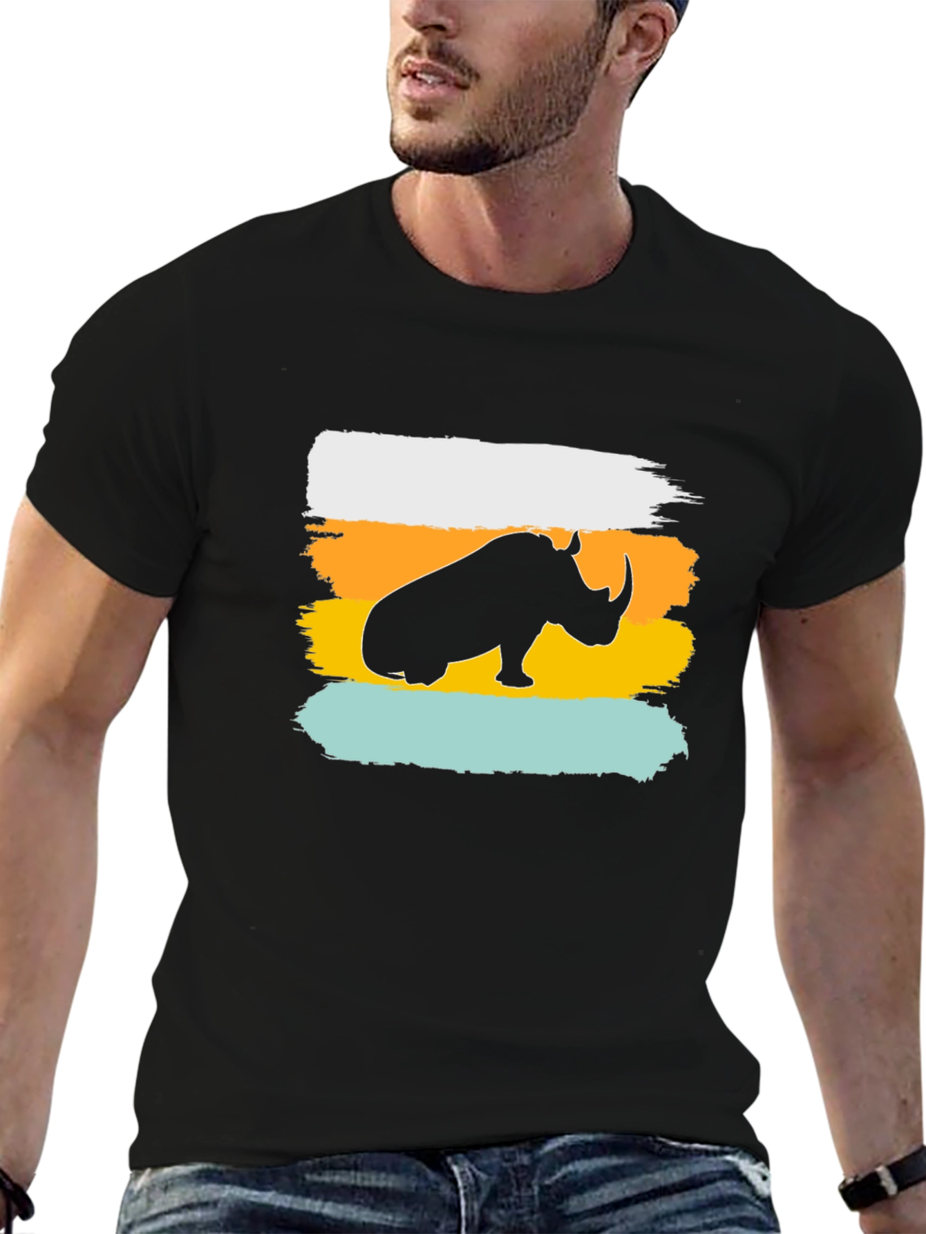 Rhino Silhouette Mens Graphic Tee - Black