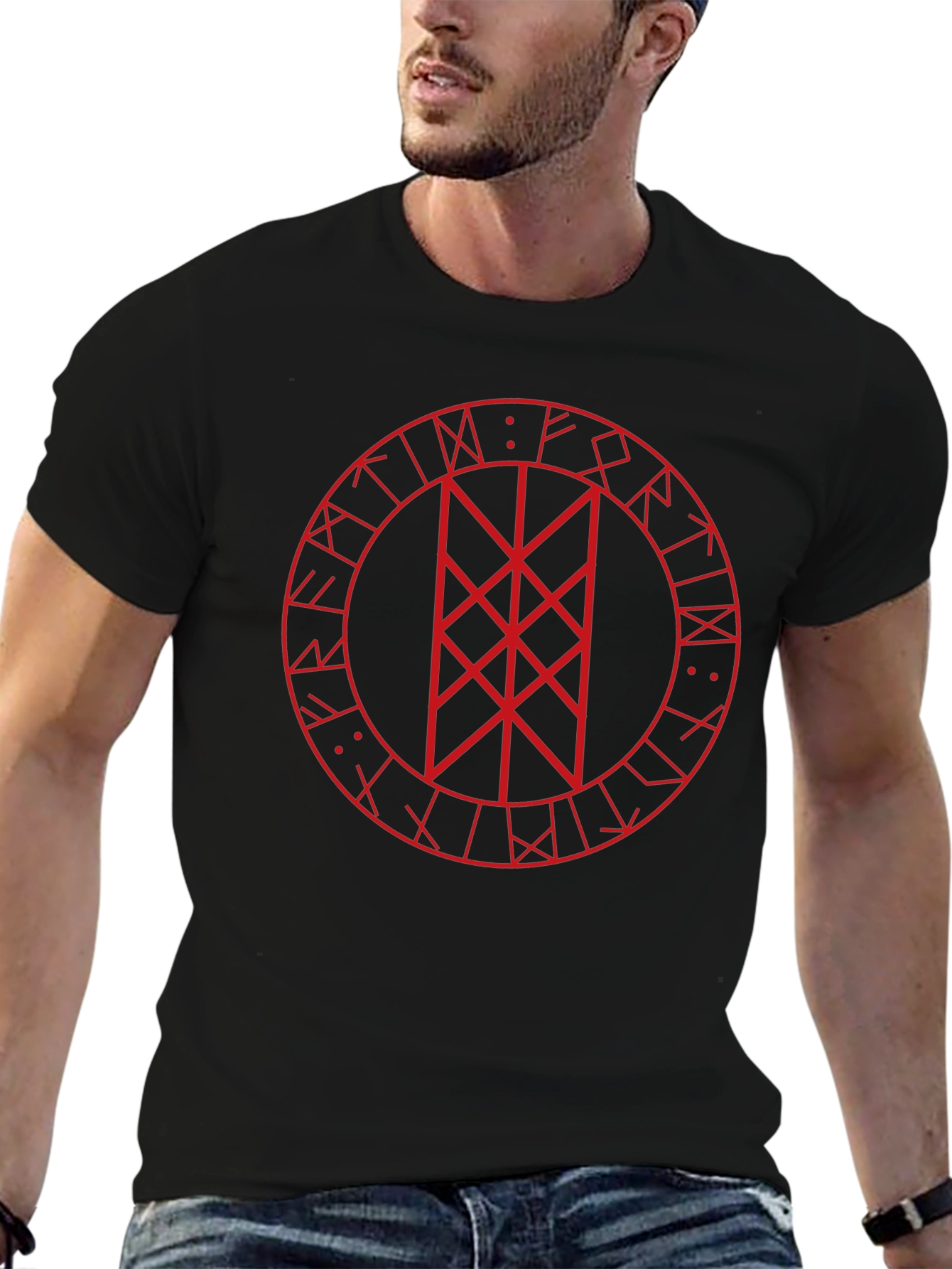 Red Bindrune Viking T-Shirt - Black