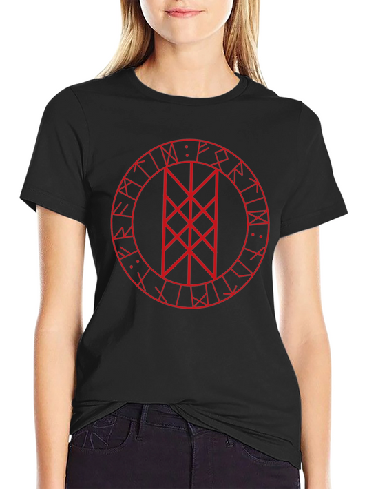 Red Bindrune Viking T-Shirt - Black