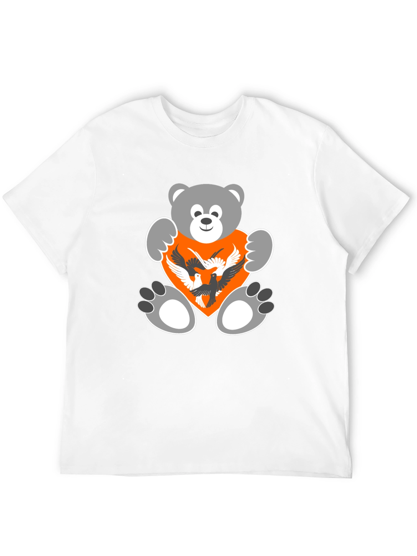 Bear and Birds Graphic Black T-Shirt