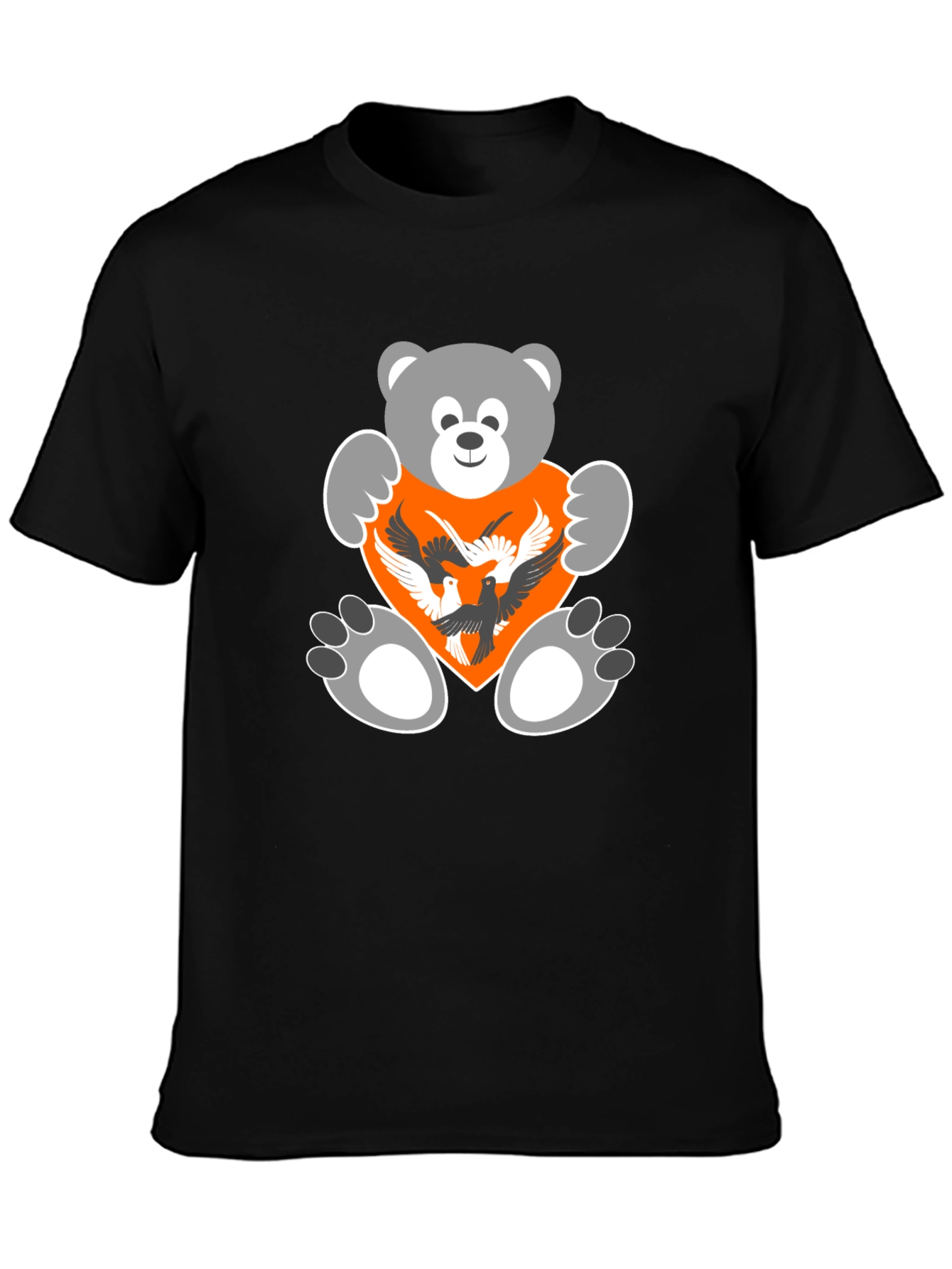 Bear and Birds Graphic Black T-Shirt
