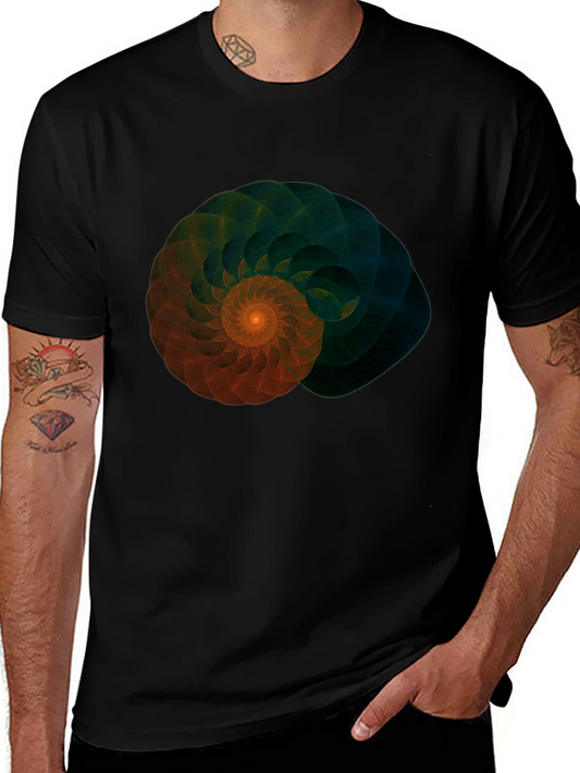 Fractal Spiral Graphic Tee - Stylish Mens Black T-Shirt