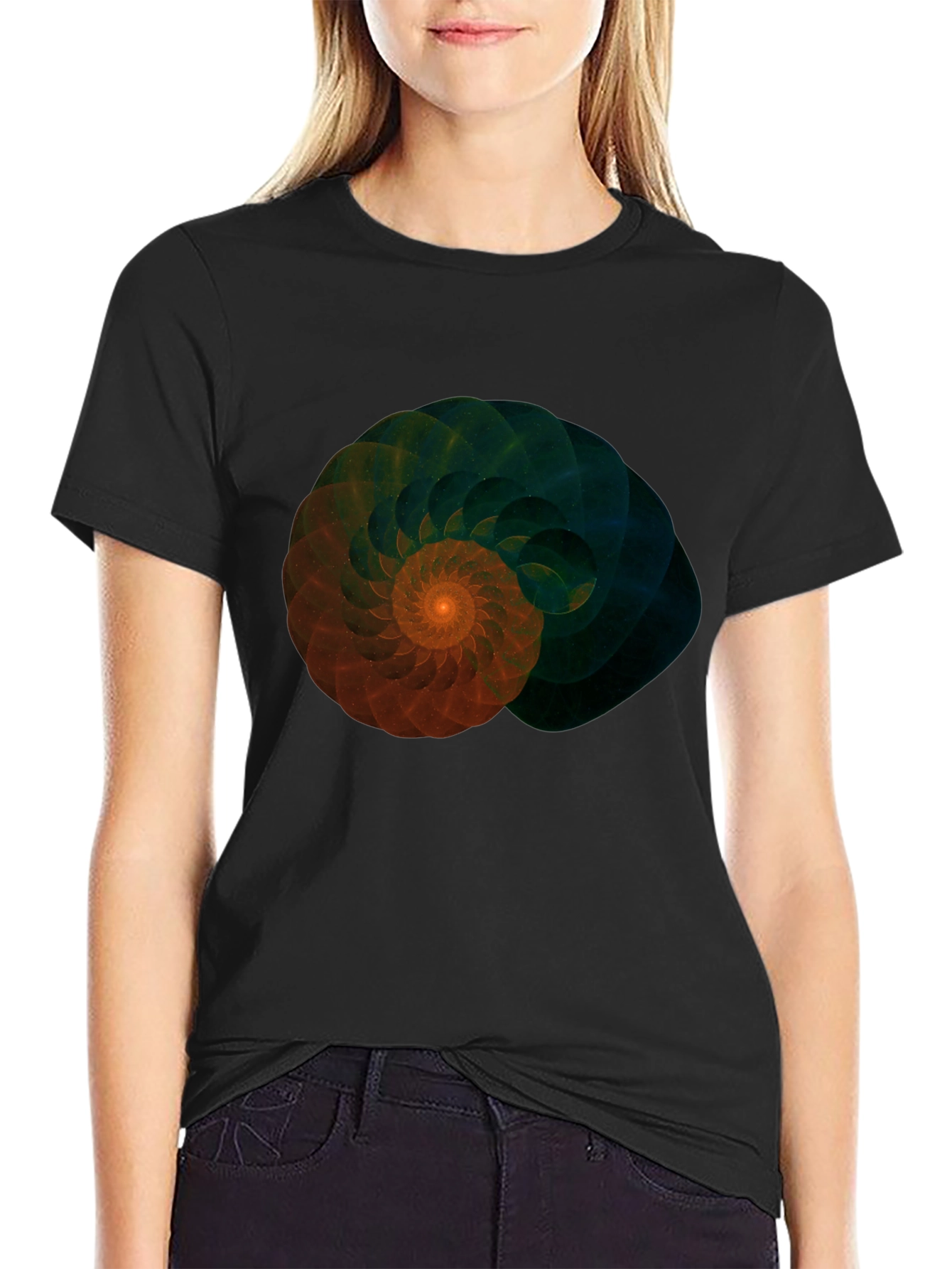 Fractal Spiral Graphic Tee - Stylish Mens Black T-Shirt