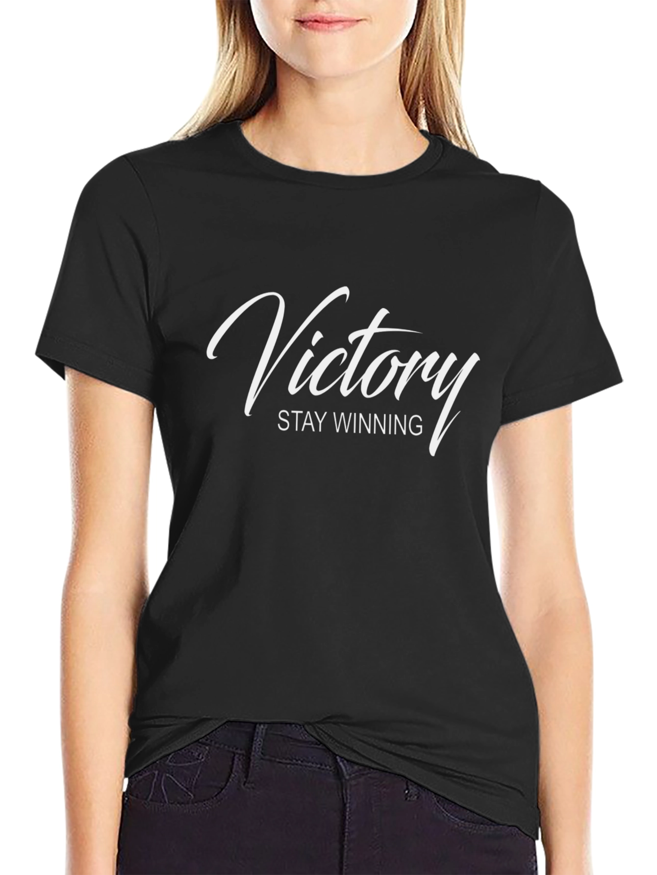 Victory Stay Winning Black Graphic T-Shirt