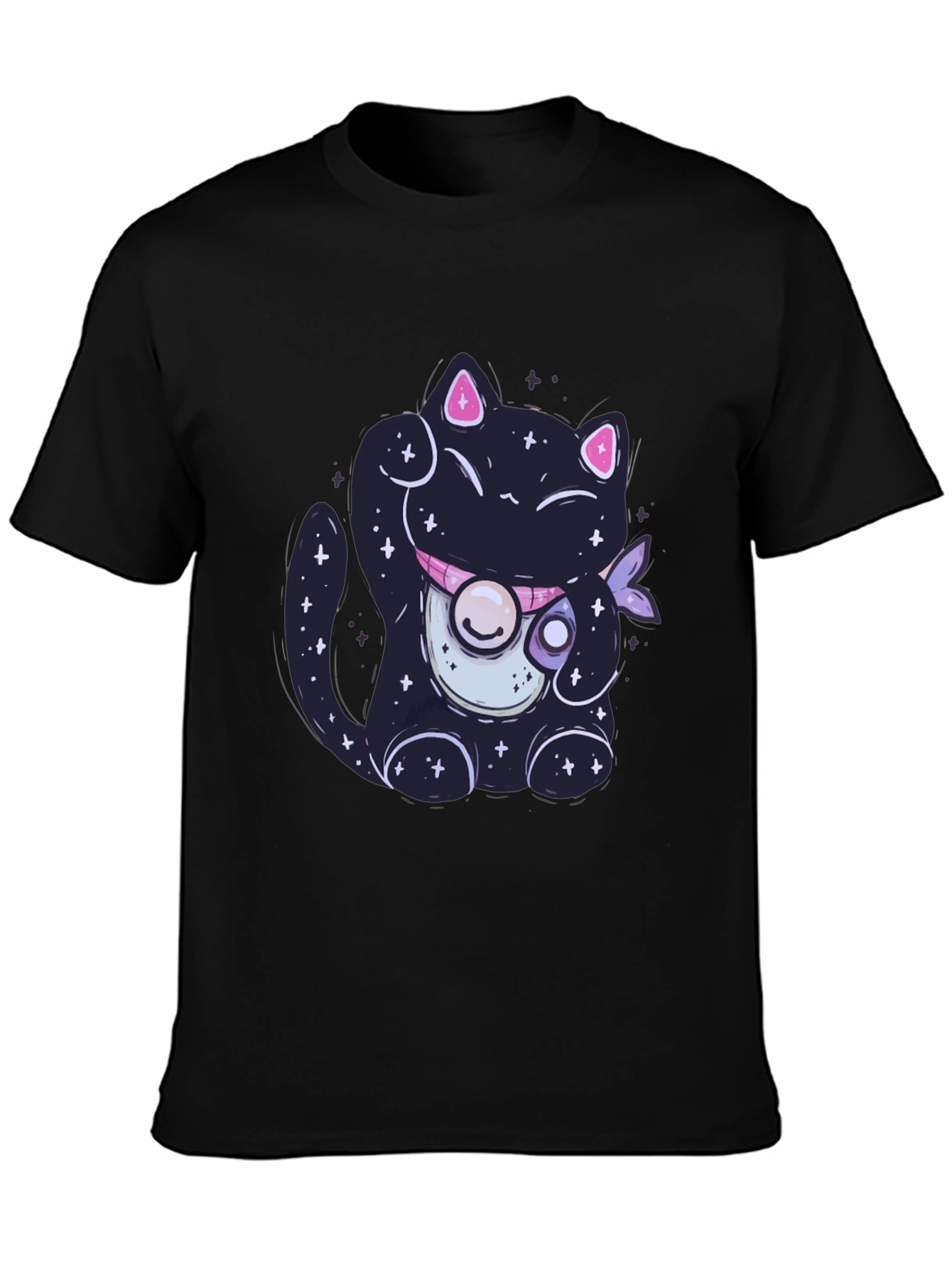 Galaxy Cat Graphic Tee - Trendy Black T-Shirt