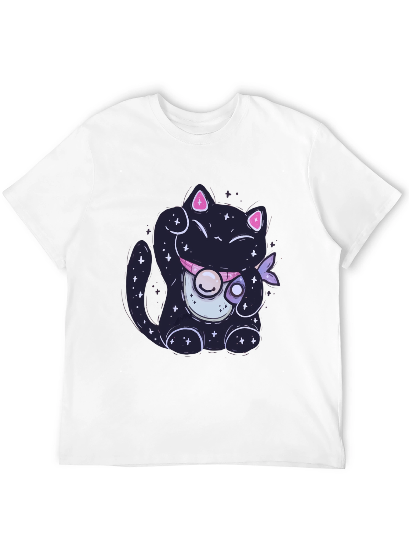 Galaxy Cat Graphic Tee - Trendy Black T-Shirt