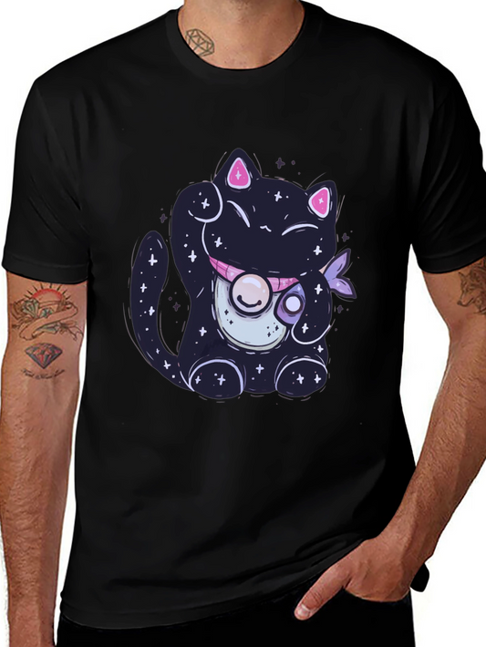 Galaxy Cat Graphic Tee - Trendy Black T-Shirt