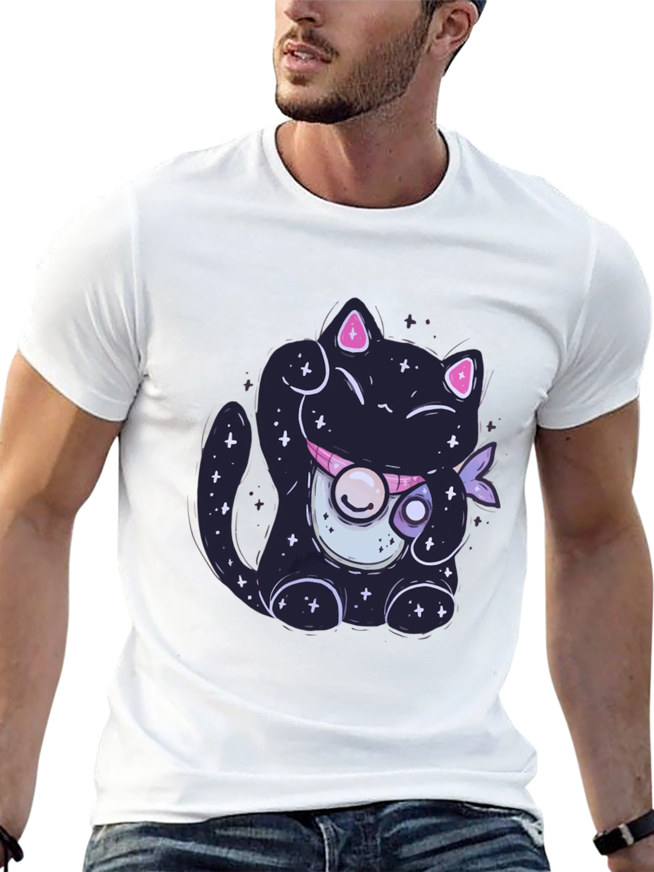 Galaxy Cat Graphic Tee - Trendy Black T-Shirt