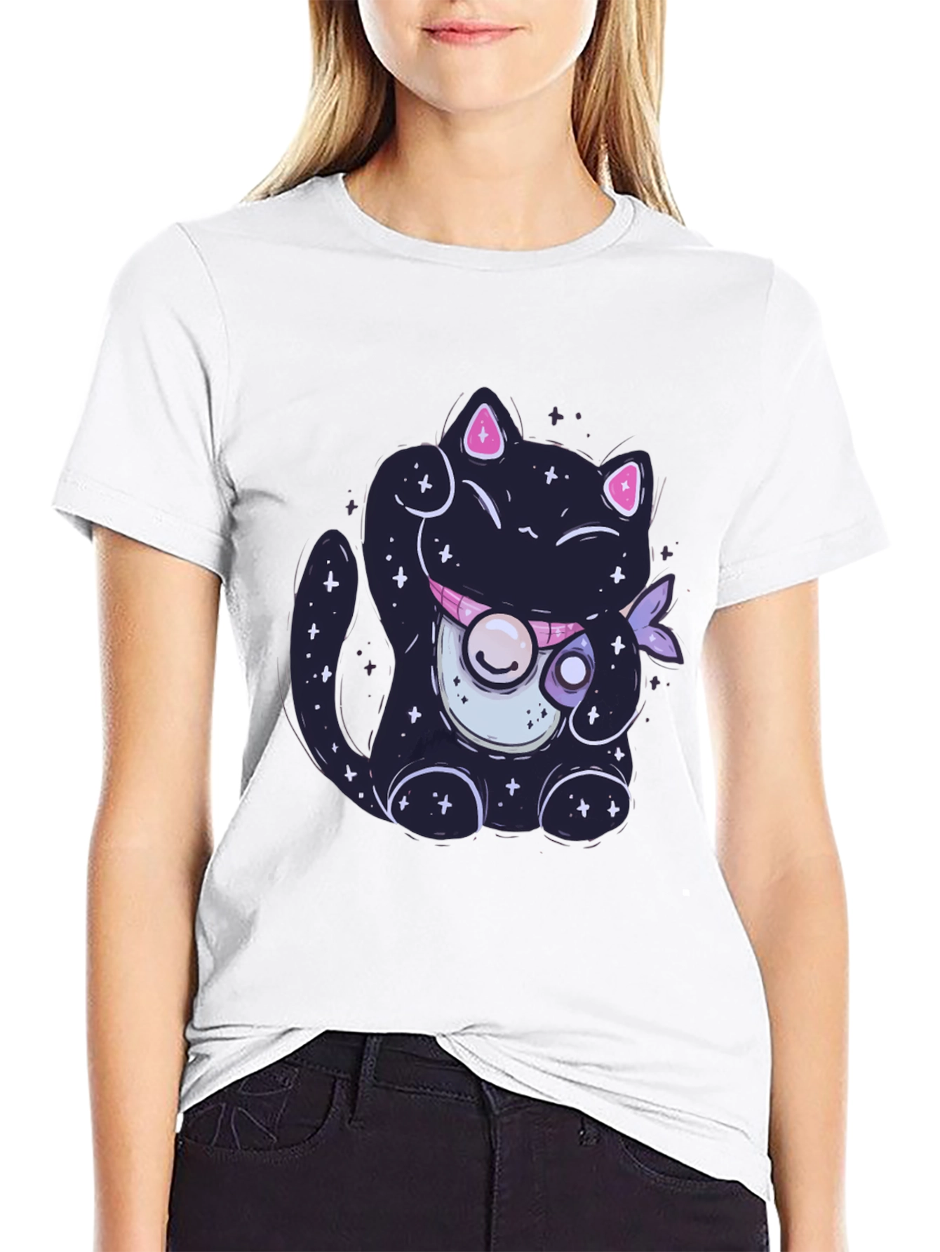 Galaxy Cat Graphic Tee - Trendy Black T-Shirt