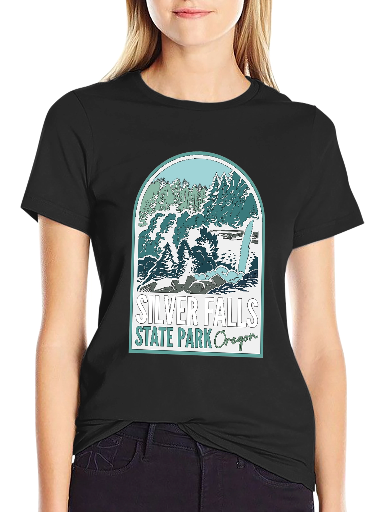 Silver Falls State Park Oregon Black T-Shirt
