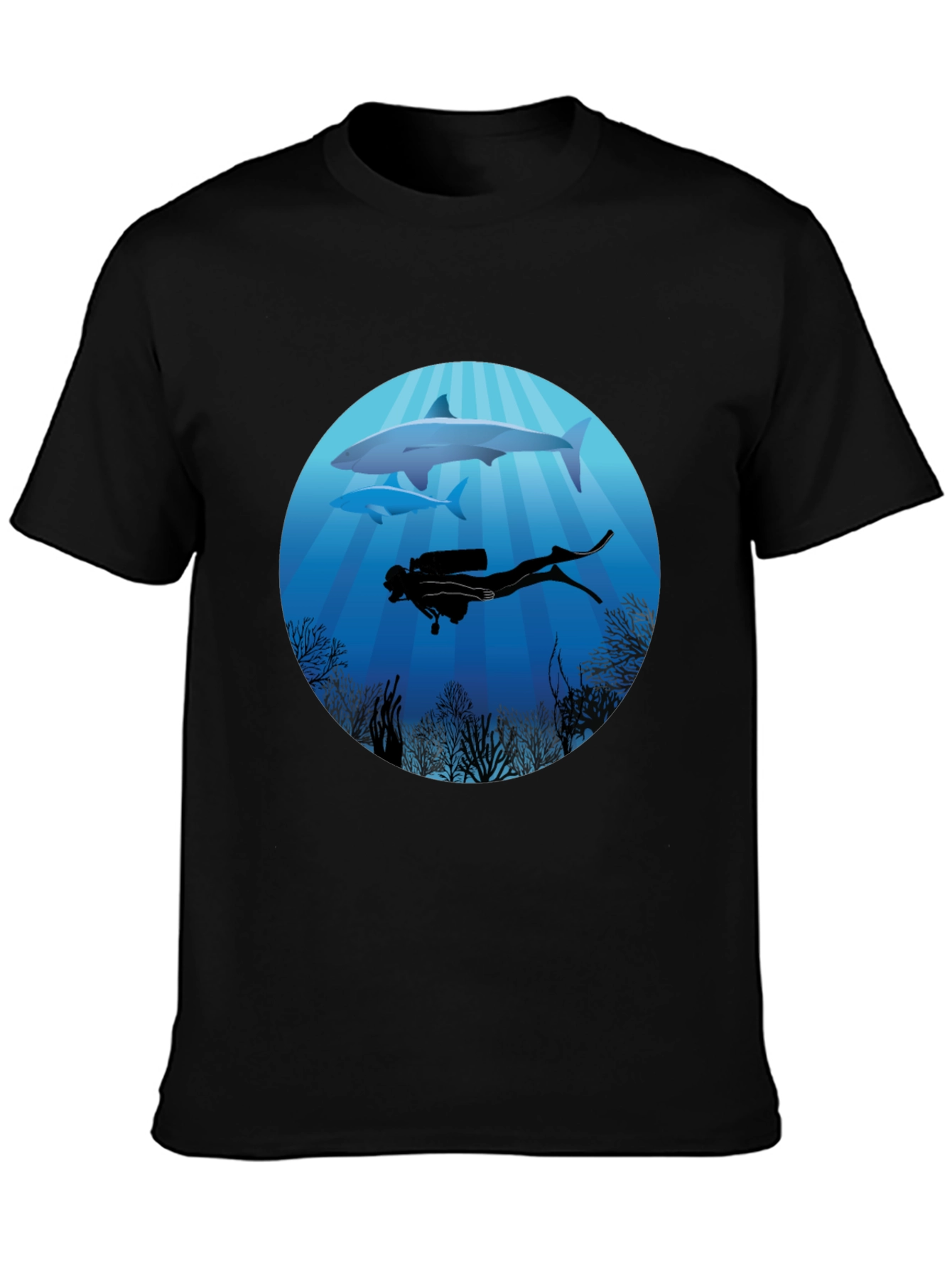 Diver & Shark Graphic Tee - Ocean Adventure Shirt