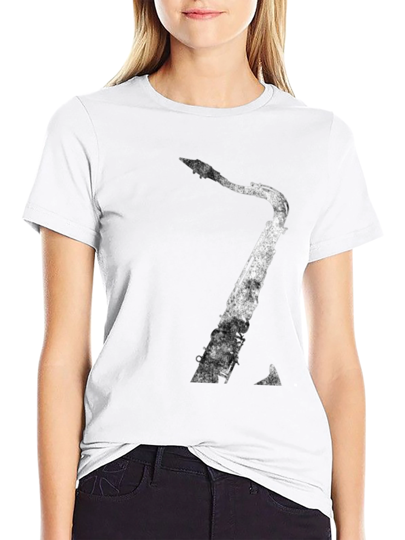Saxophone Graphic Print T-Shirt - Black