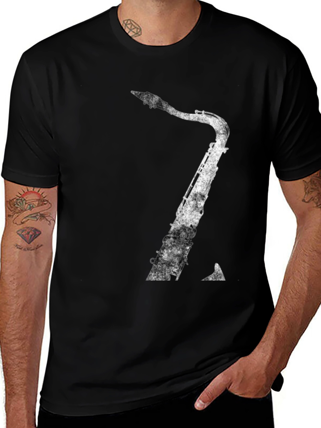 Saxophone Graphic Print T-Shirt - Black
