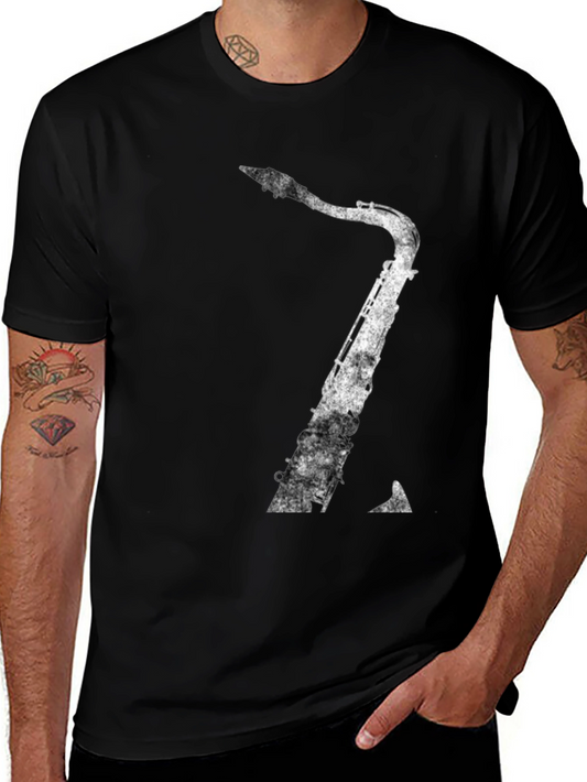 Saxophone Graphic Print T-Shirt - Black