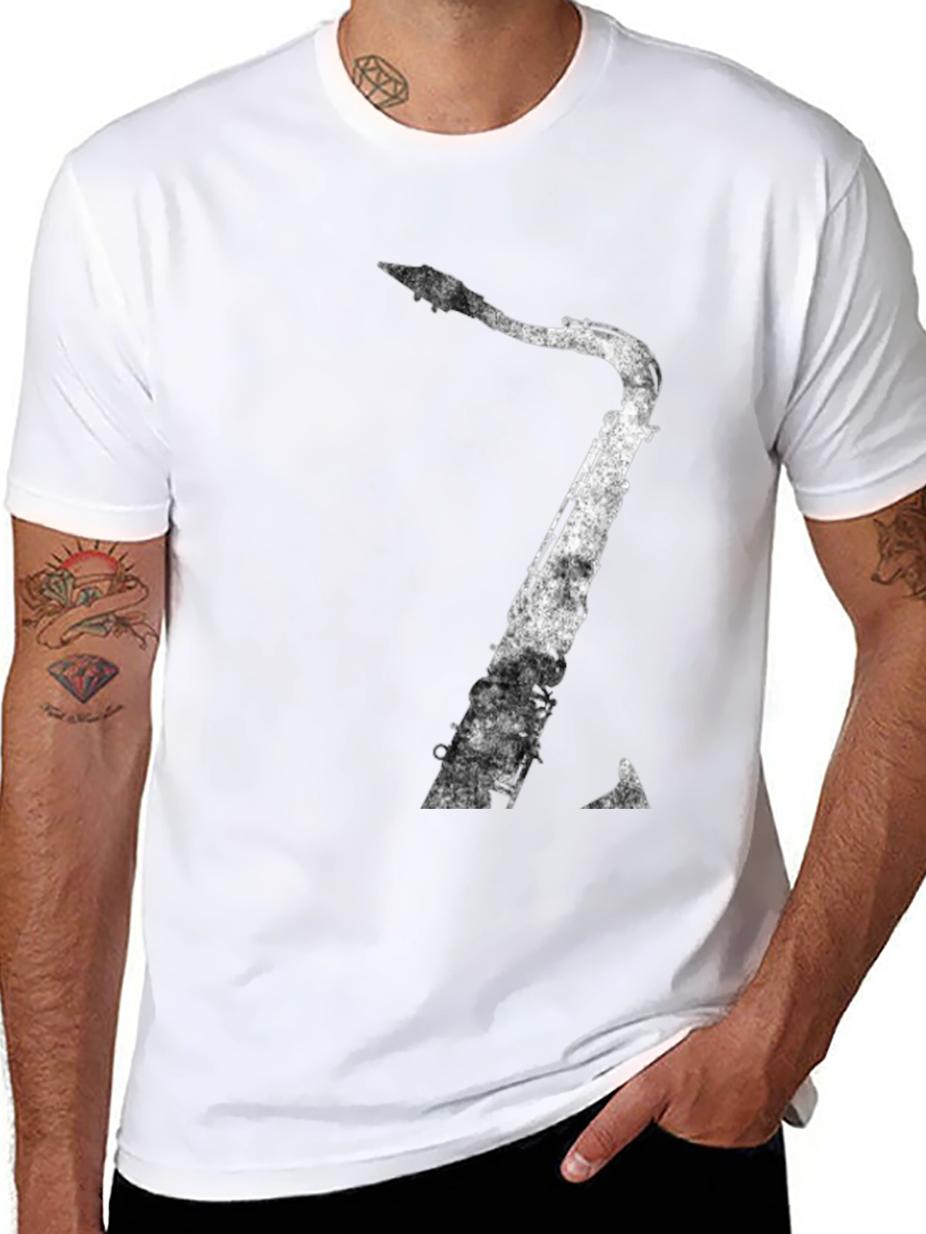 Saxophone Graphic Print T-Shirt - Black