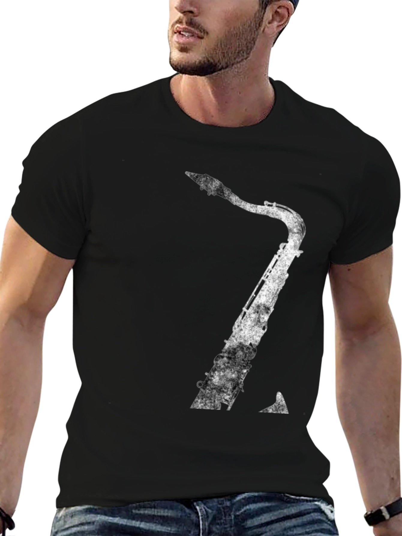 Saxophone Graphic Print T-Shirt - Black