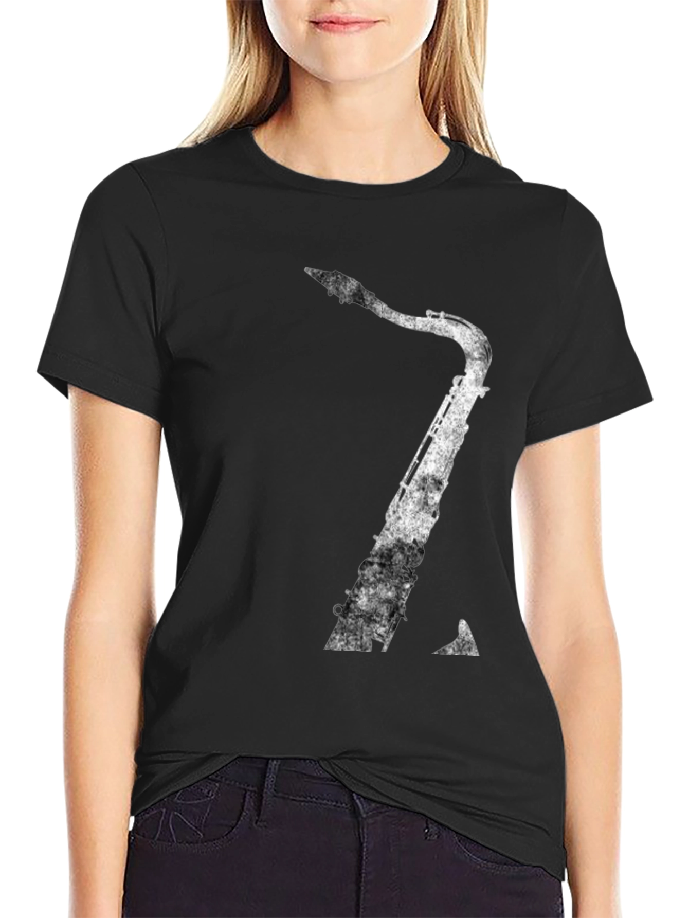 Saxophone Graphic Print T-Shirt - Black